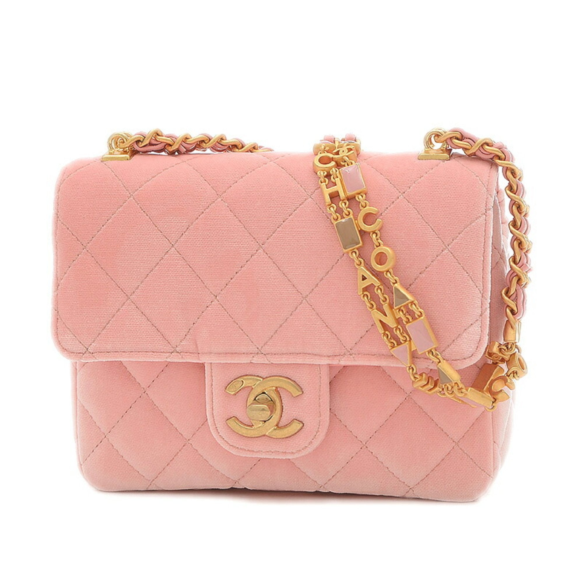 Chanel Matelasse Mini Flap Chain Shoulder Bag Velvet Pink AS3442