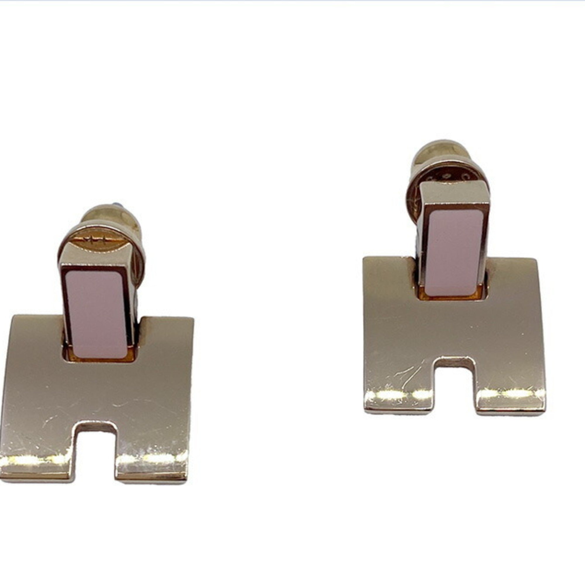 image of HERMES Earrings Irene Metal Enamel Pink Gold x Women's Unisex