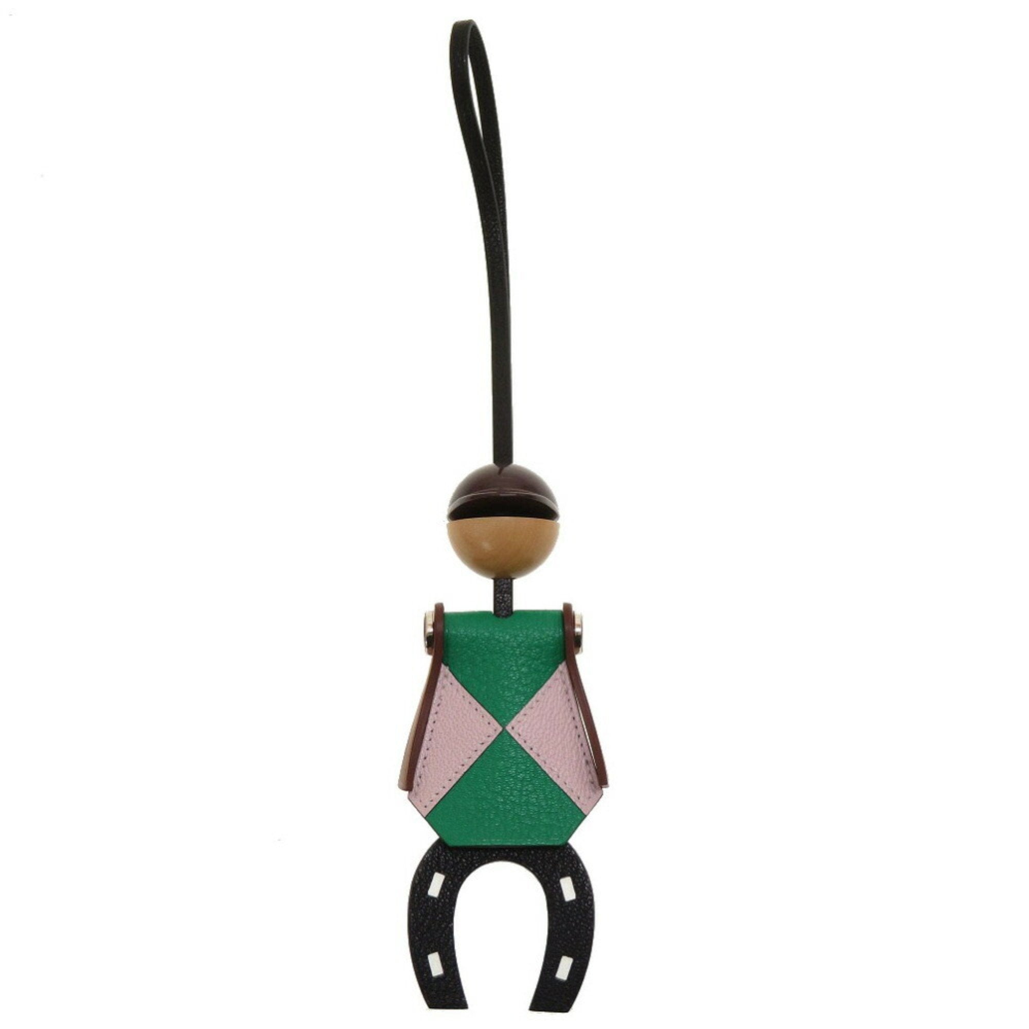 image of HERMES Jockey Bag Charm Vaux Barenia Chevre Black Mint U Engraved [] Keychain 0195