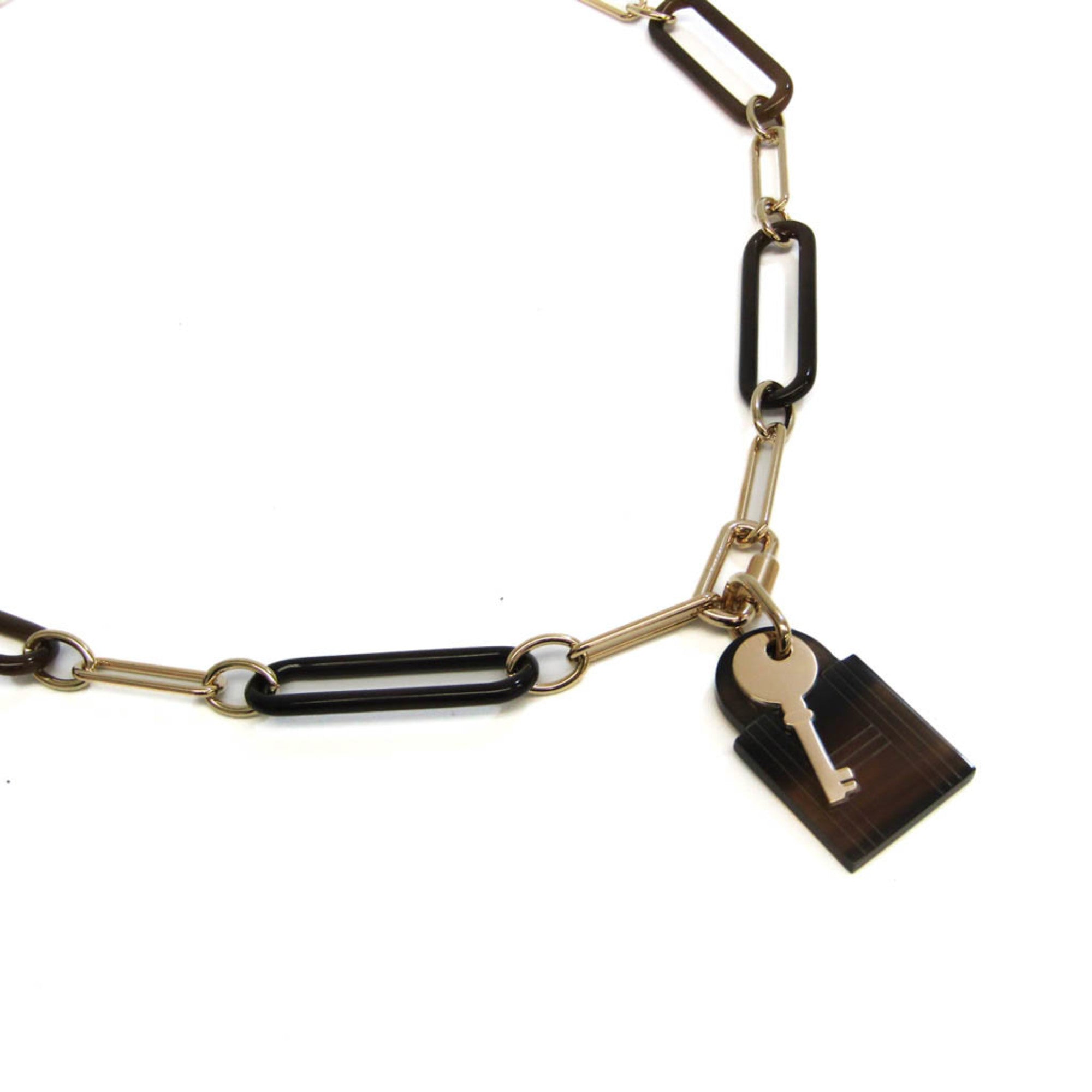 Image of HERMES Amulet Padlock GM Buffalo Horn,Metal Women's Pendant Necklace [Beige,Dark Brown,Gold]