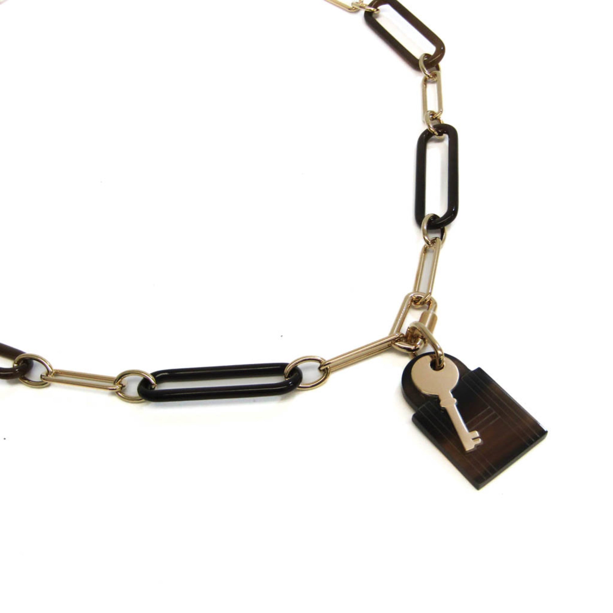 image of HERMES Amulet Padlock GM Buffalo Horn,Metal Women's Pendant Necklace [Beige,Dark Brown,Gold]
