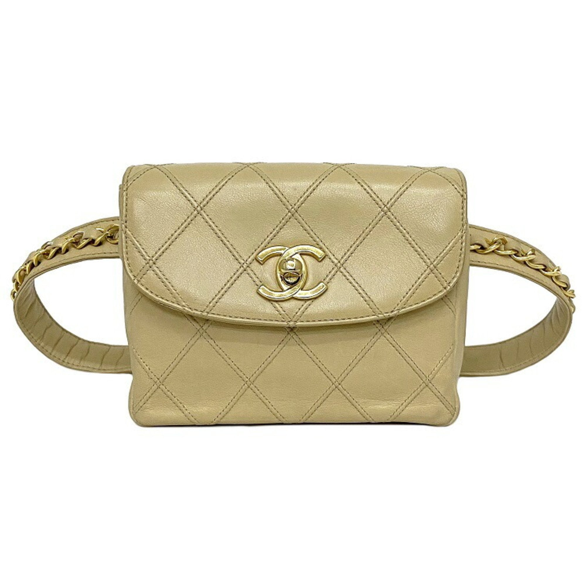 Chanel Waist Bag Beige Gold Bicolore Cosmos Line Leather Lambskin CHAN