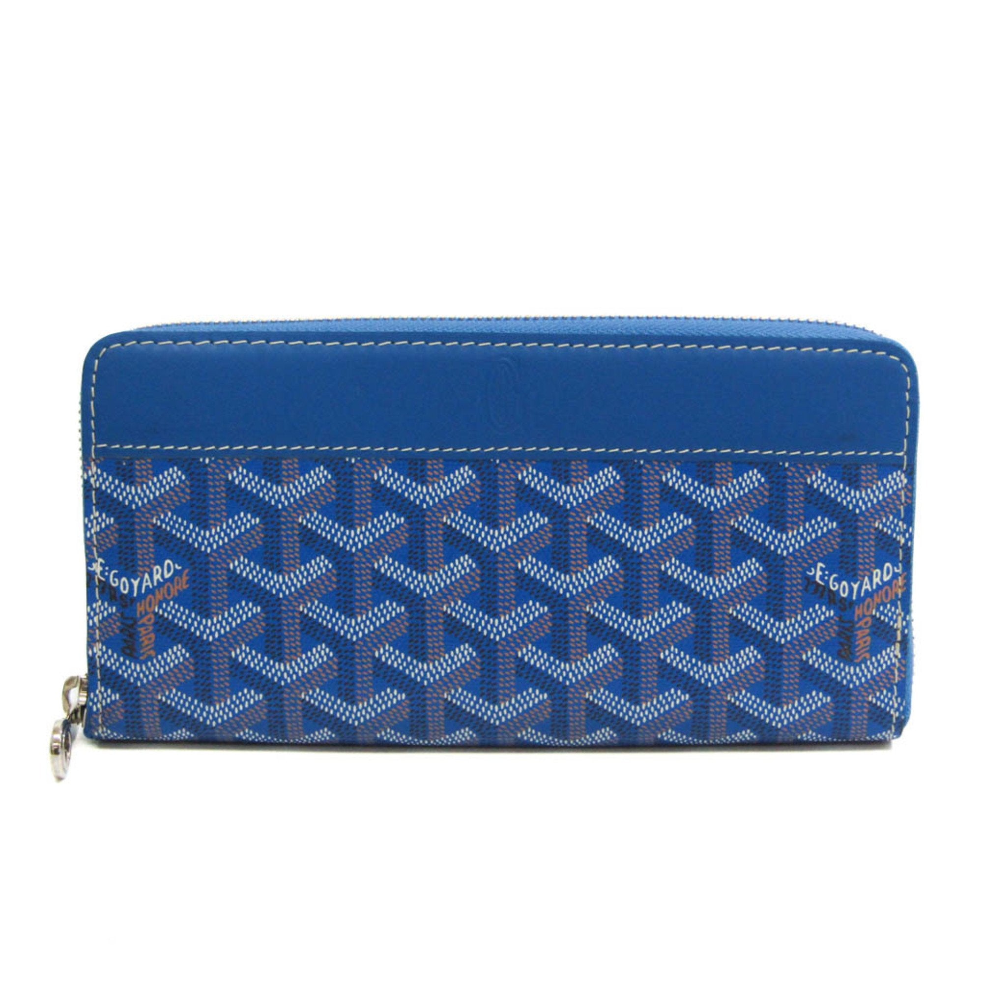 goyard matignon apm zip gm 10 women,men leather,coated canvas long wallet (bi-fold) blue