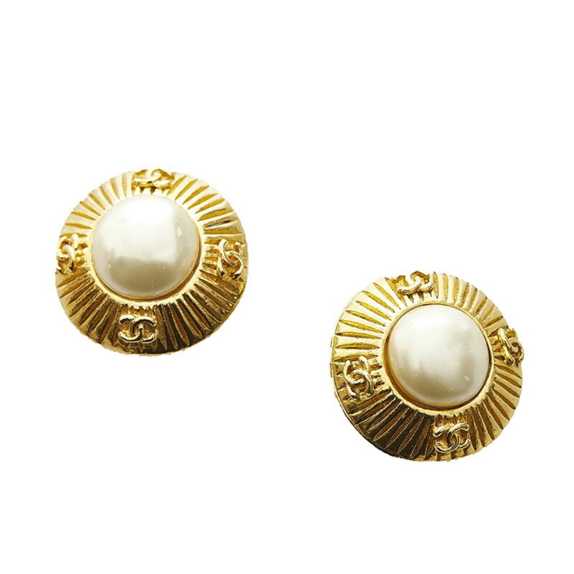 Chanel coco mark ear clip earrings gold plating ladies