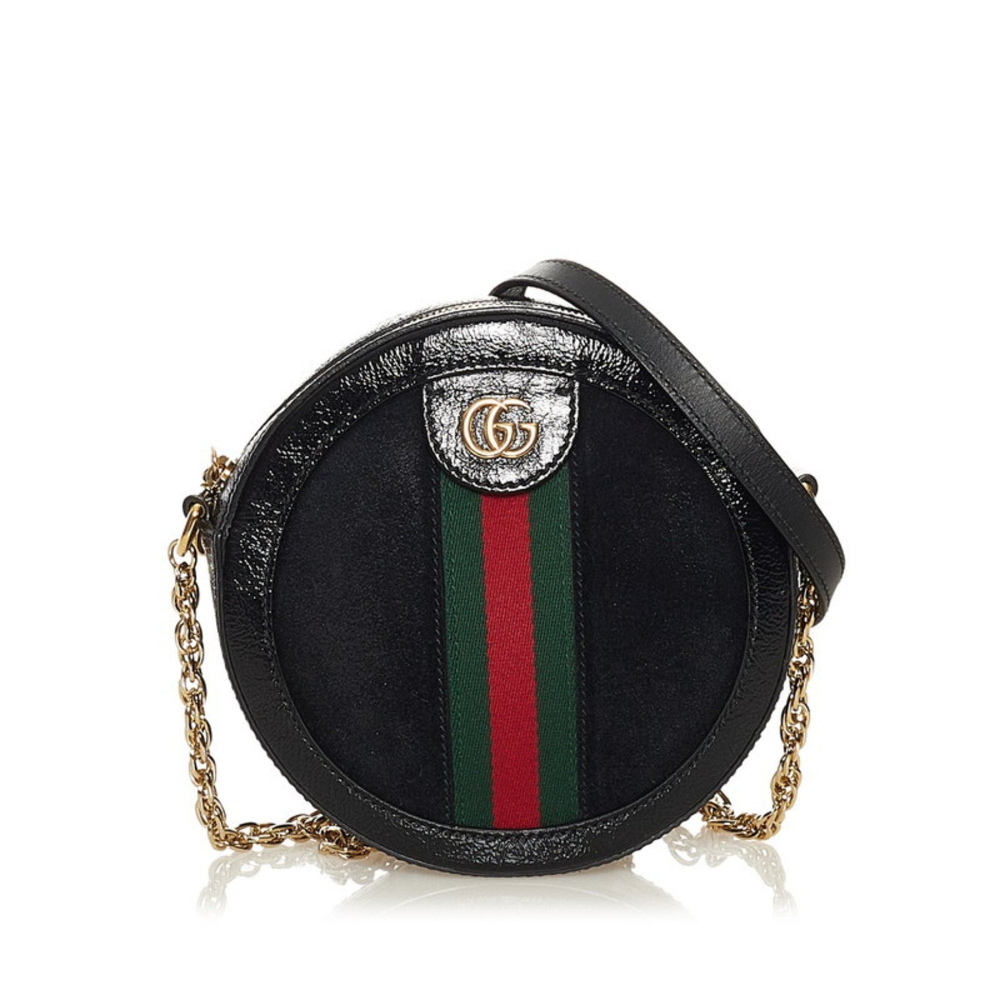 Gucci Ophidia GG Marmont Mini Round Chain Shoulder Bag 550618 Black Pa