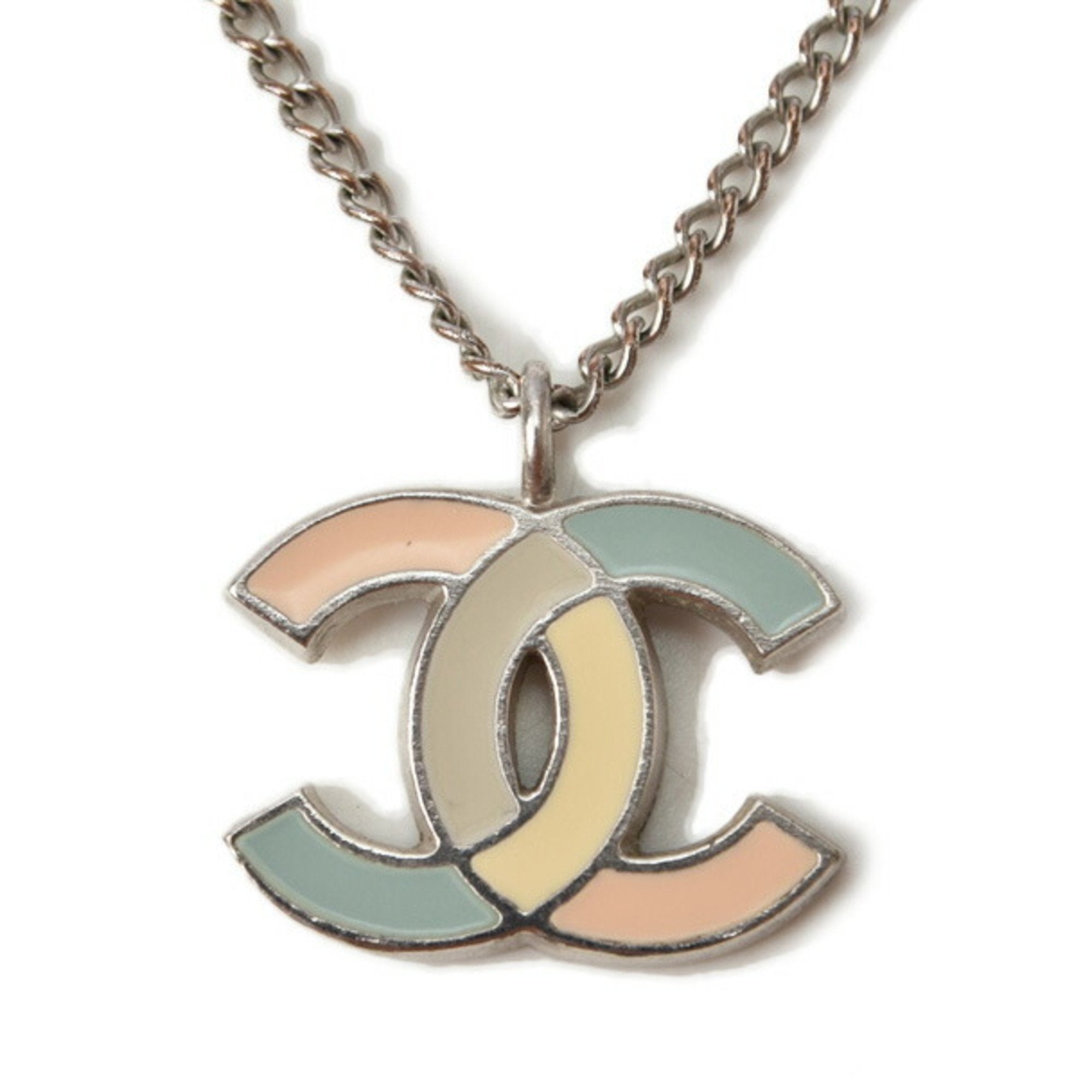 Chanel White CC Silver Chain Necklace  eBay