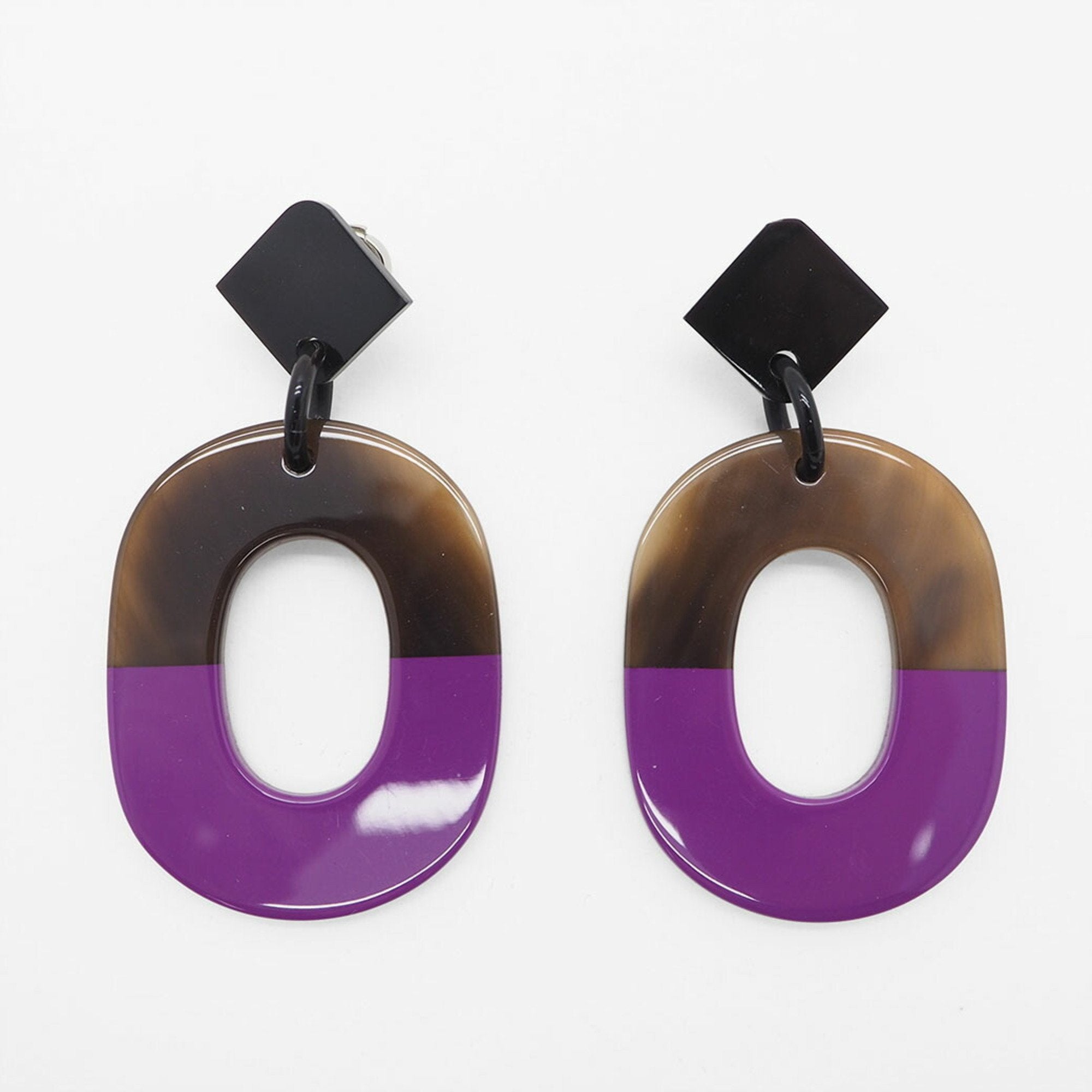 image of Hermes Buffalo Horn Earrings Brown Purple