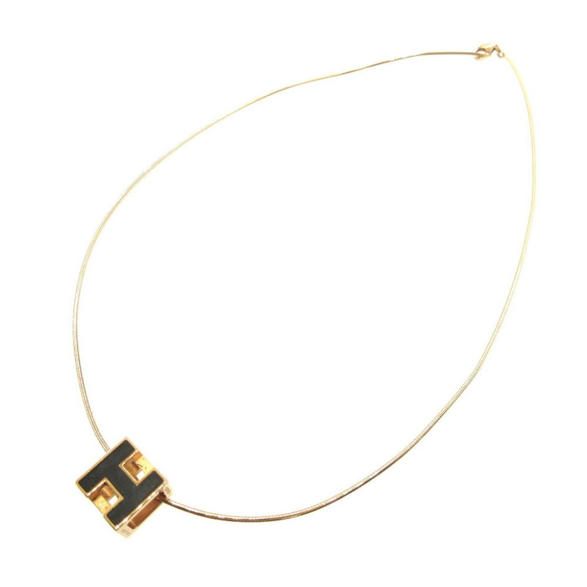 image of HERMES H Cube Metal Black Pink Gold Necklace