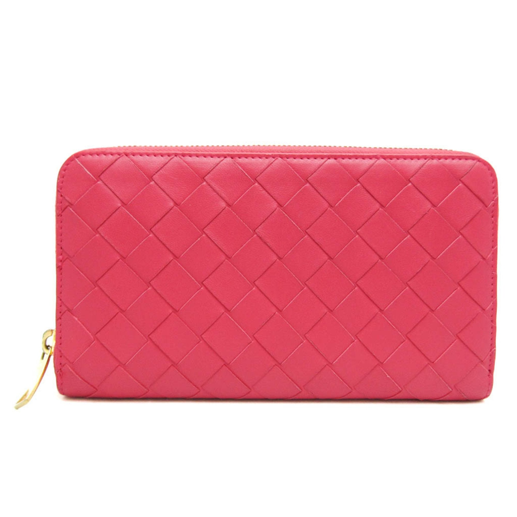 Intrecciato Women's Leather Long Wallet [bi-fold] Pink