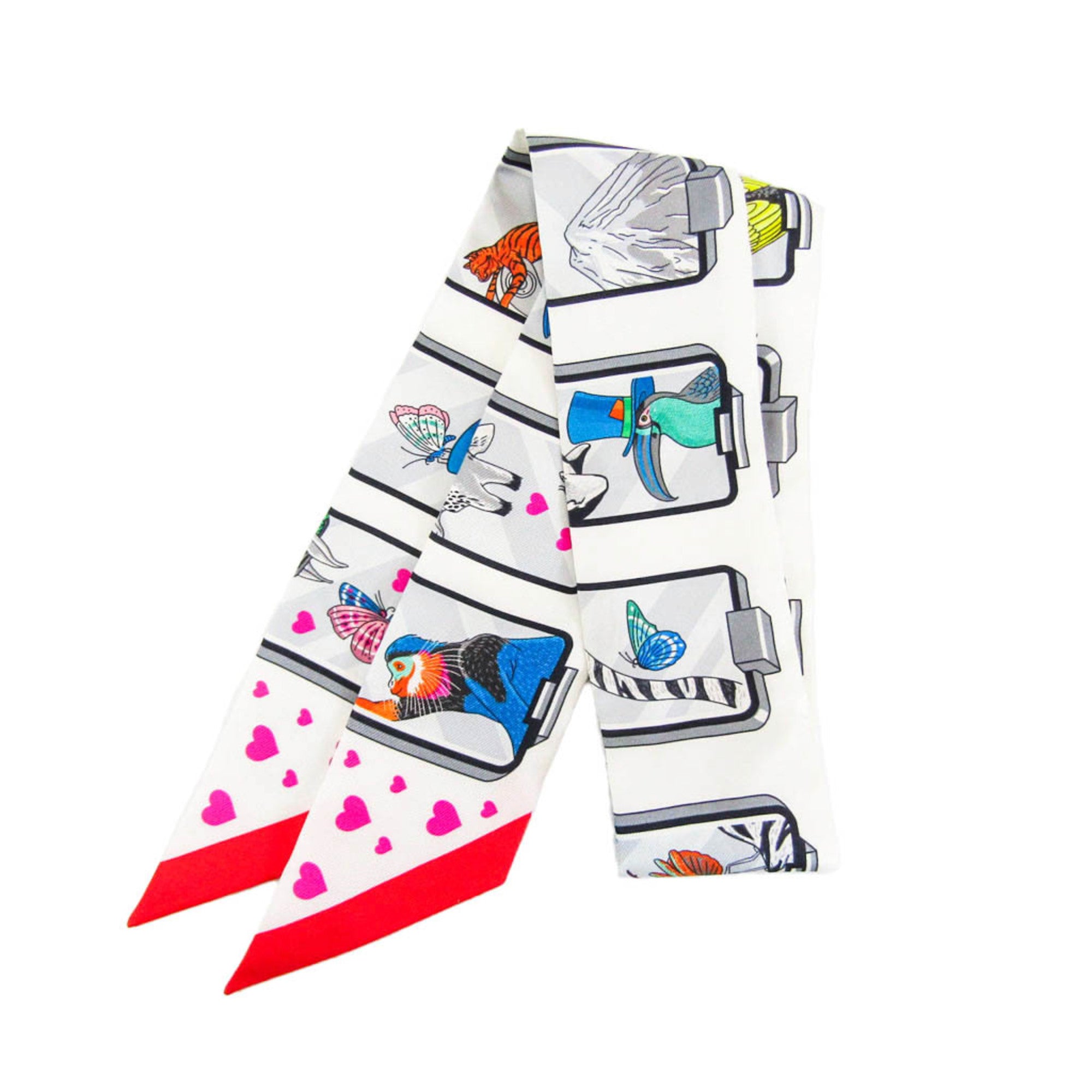 image of HERMES Twilly  Story Twilly Women's Silk Scarf Multi-color,White