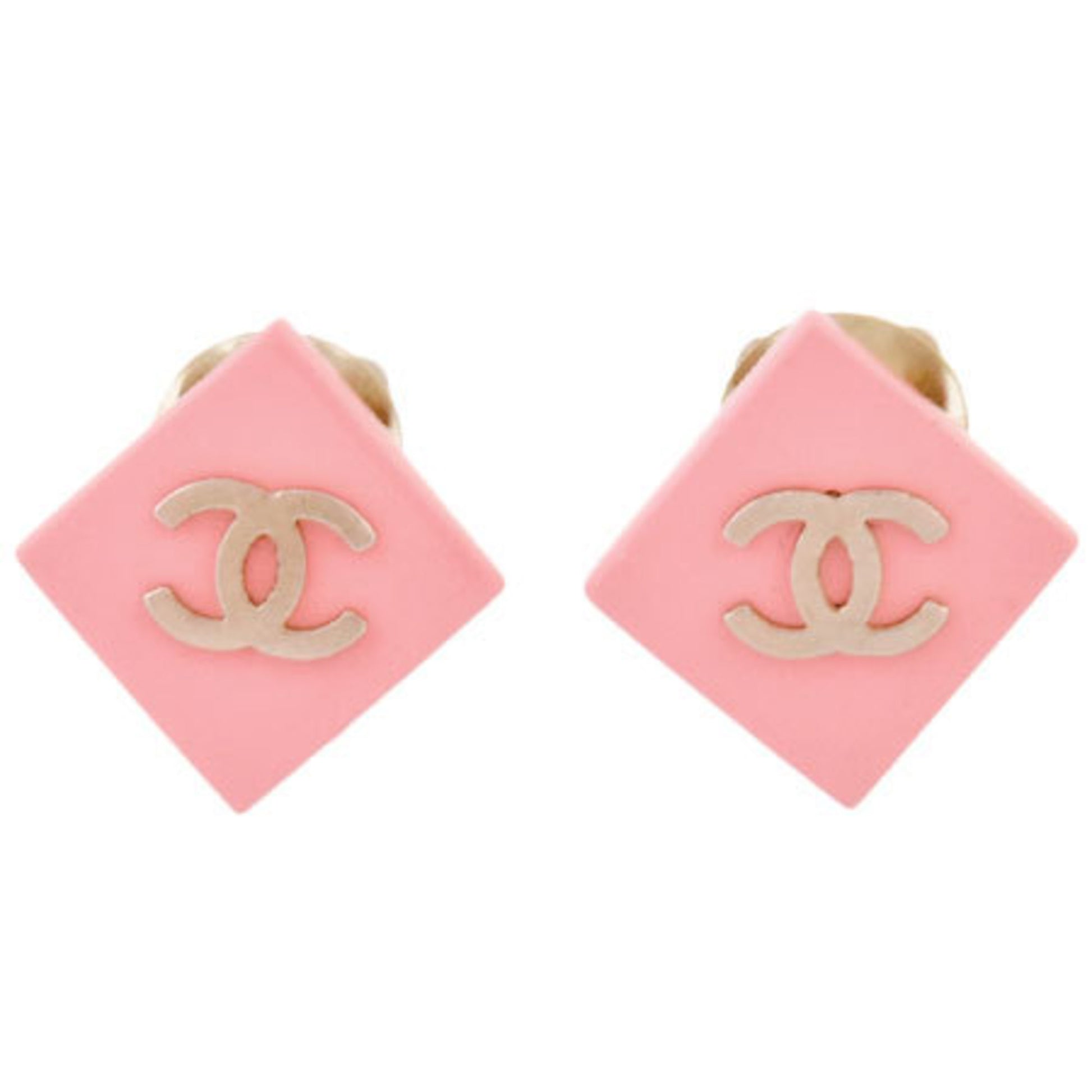 Chanel Coco Mark Earrings Square Metal Pink