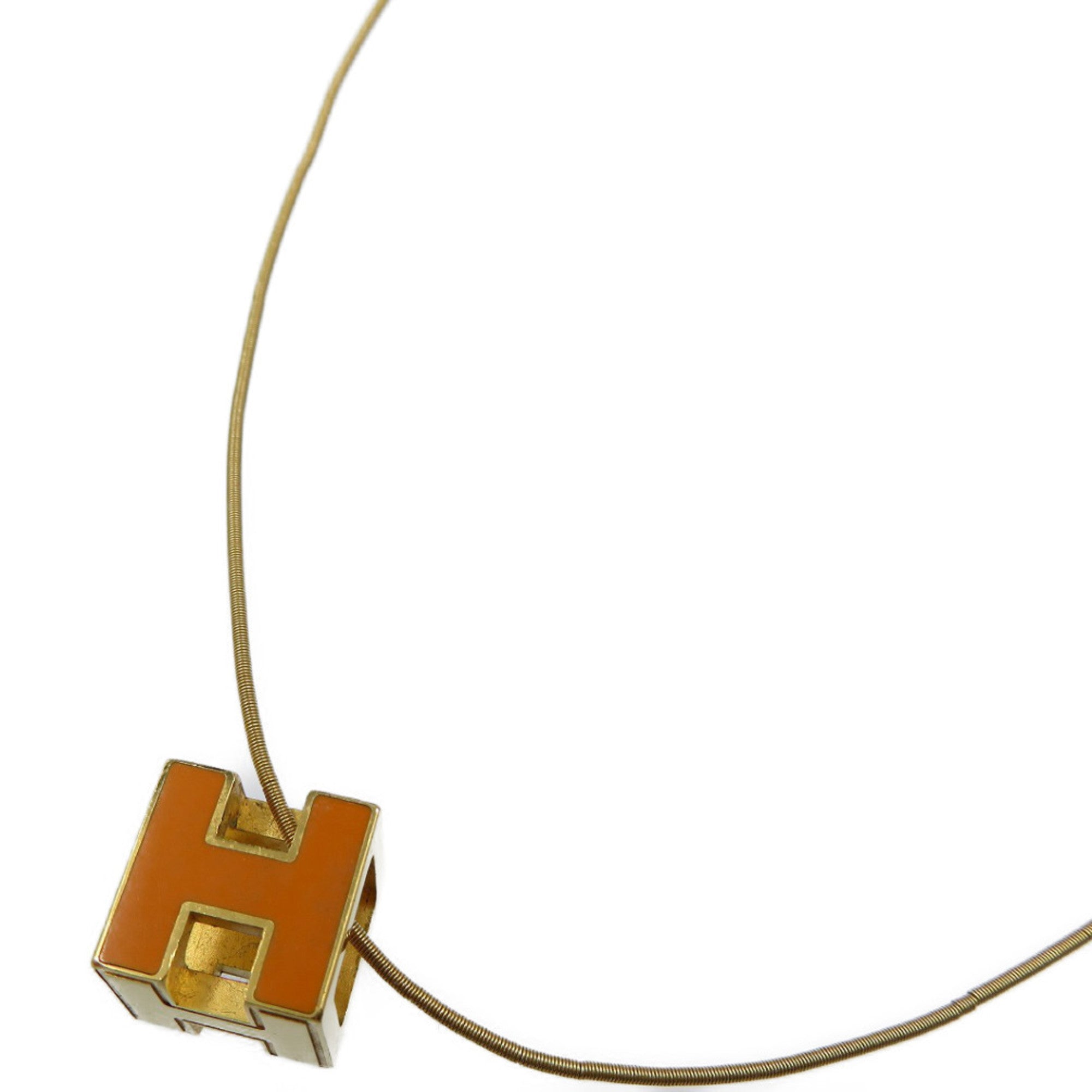 image of HERMES Cage de Ash H Cube Metal Orange Gold Necklace