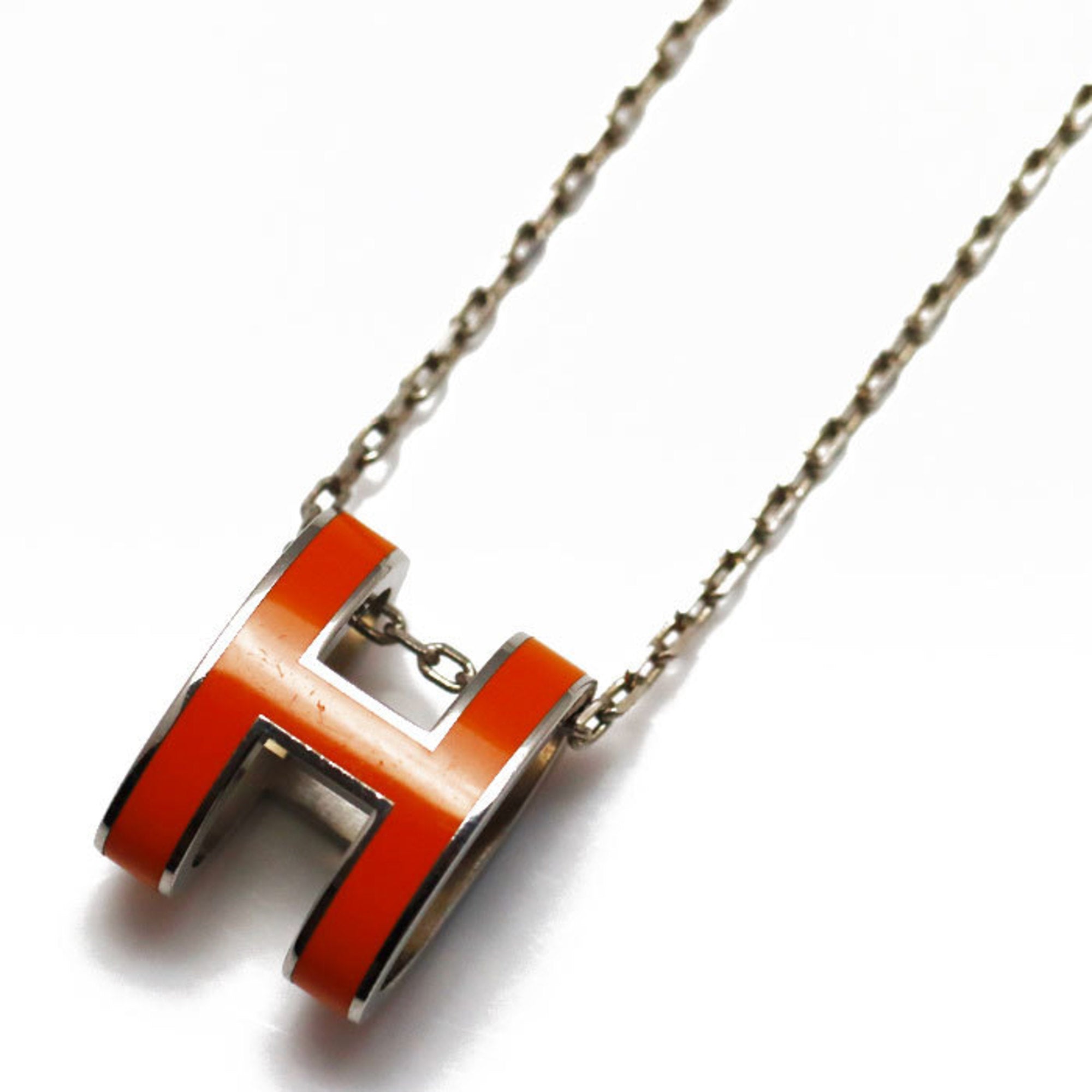 Image of HERMES Lacquer Palladium Plated Pop Ash Necklace H147991FP1B 42cm Orange Ladies