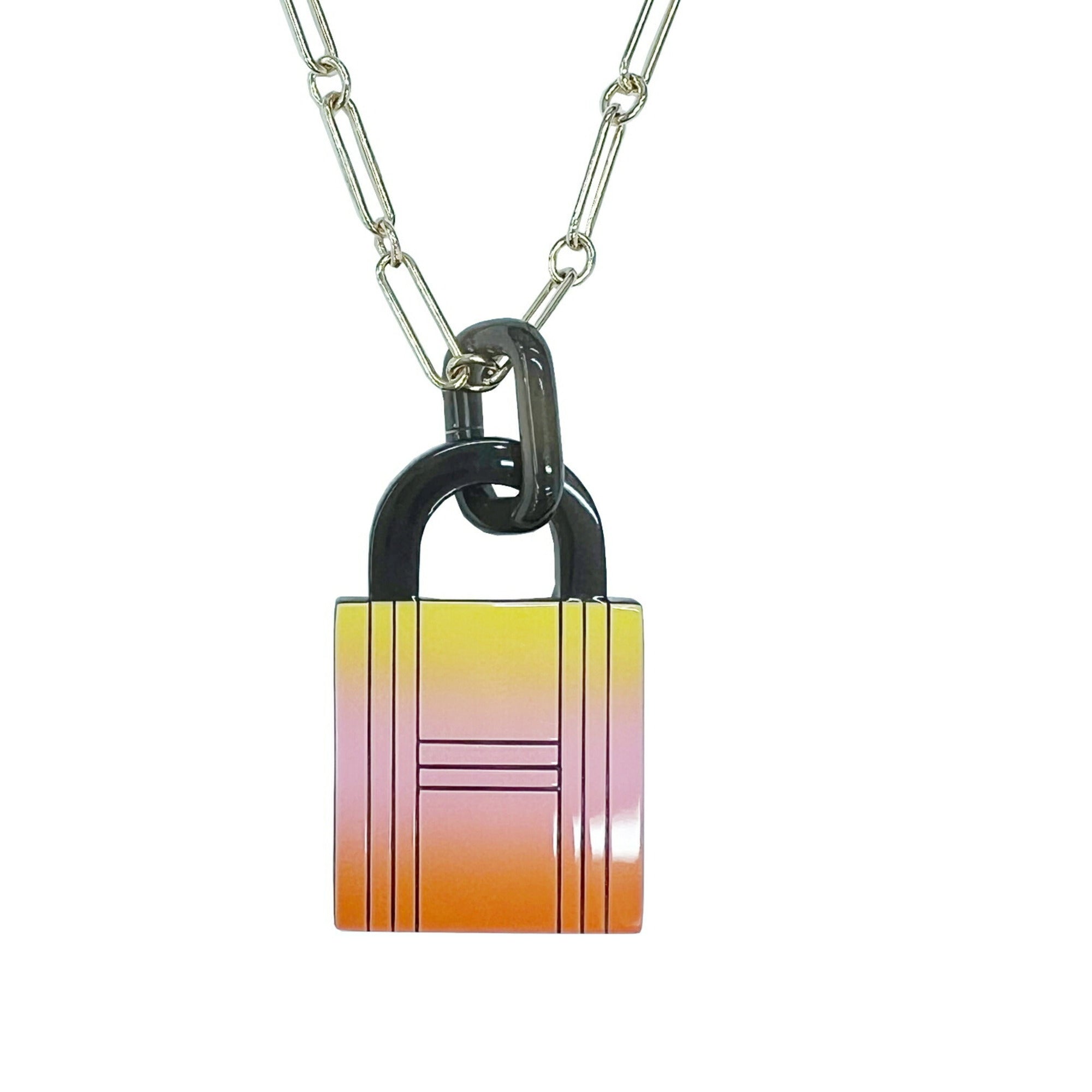 image of HERMES Amulet Padlock GM Buffalo Horn Cadena Chain Necklace Multicolor Men Women