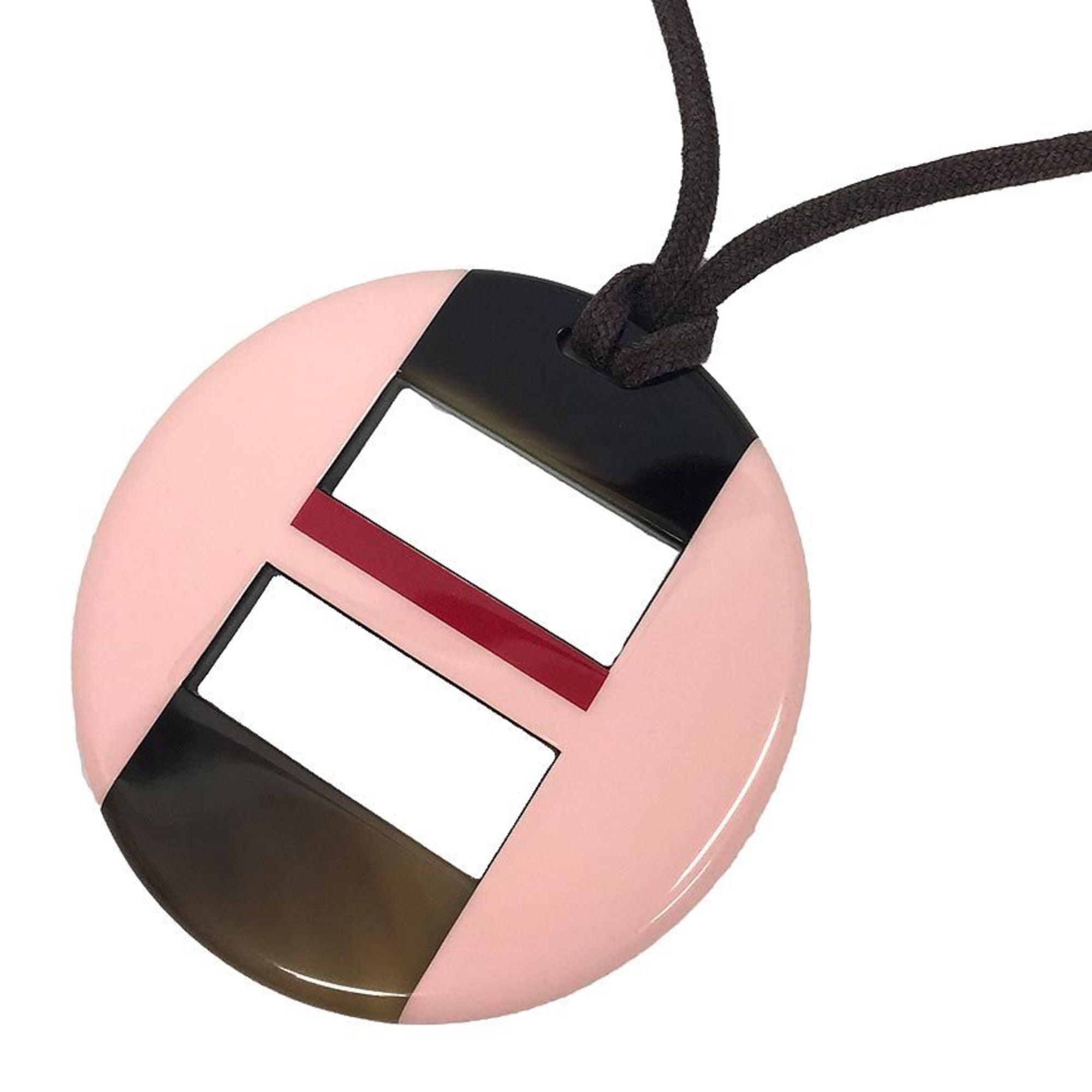 Image of HERMES Buffalo Horn Lacquer Ops Pendant Necklace Pink