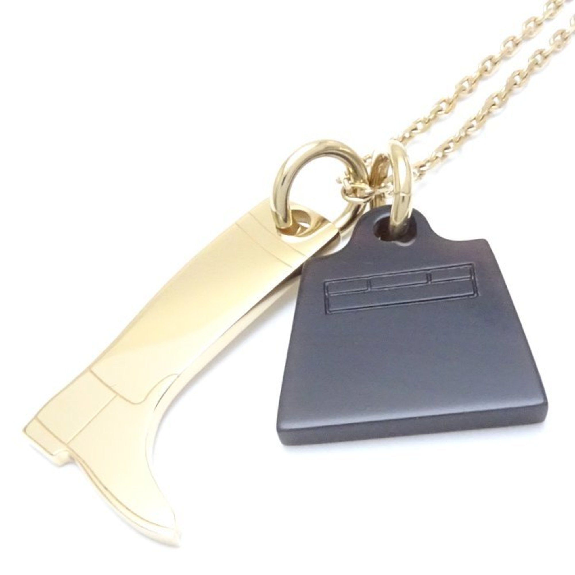 image of HERMES Amulet Marokinnier Pendant PM H057028FD00 Necklace Small GP Gold Plated Buffalo Horn 199418