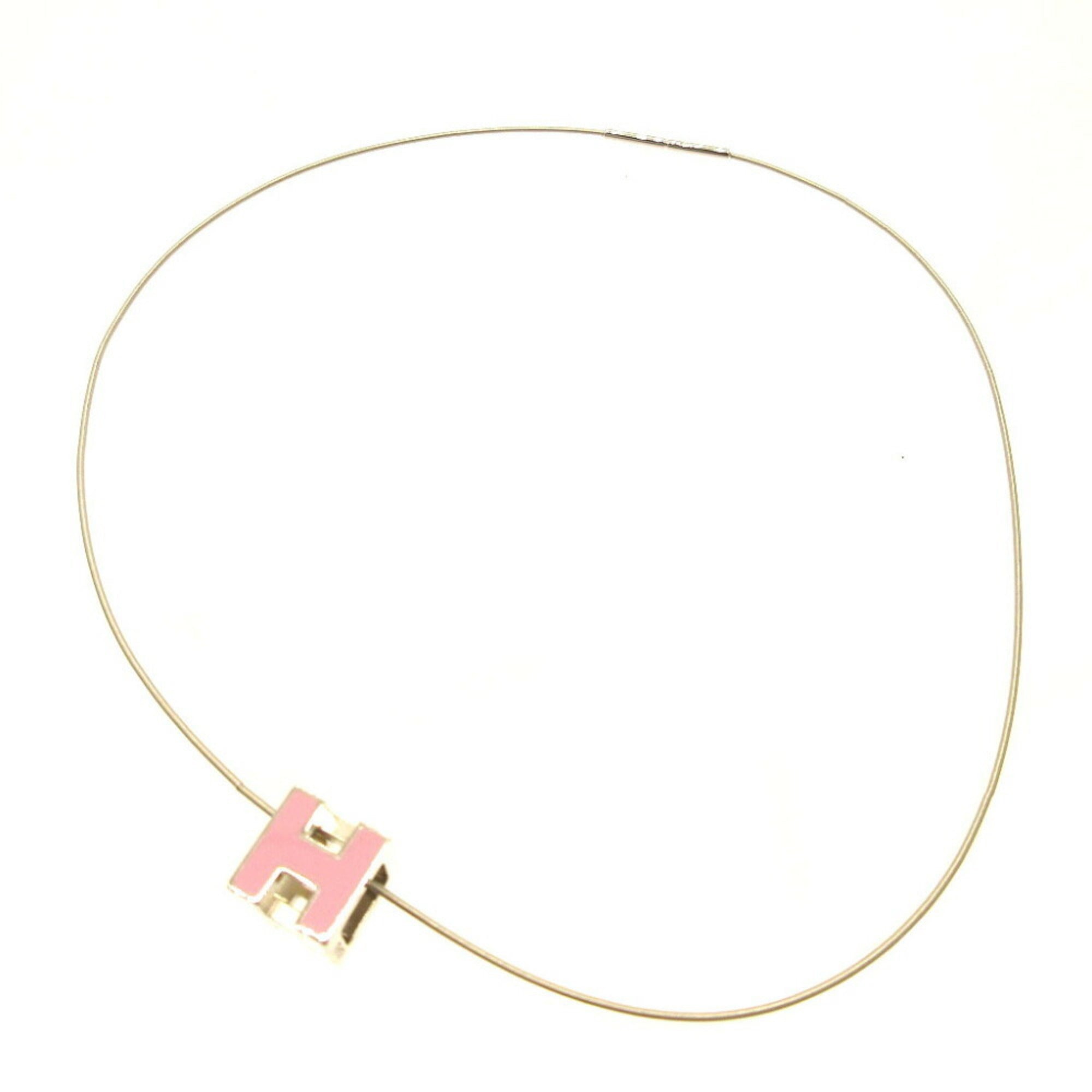 image of HERMES H Cube Metal Pink Silver Necklace