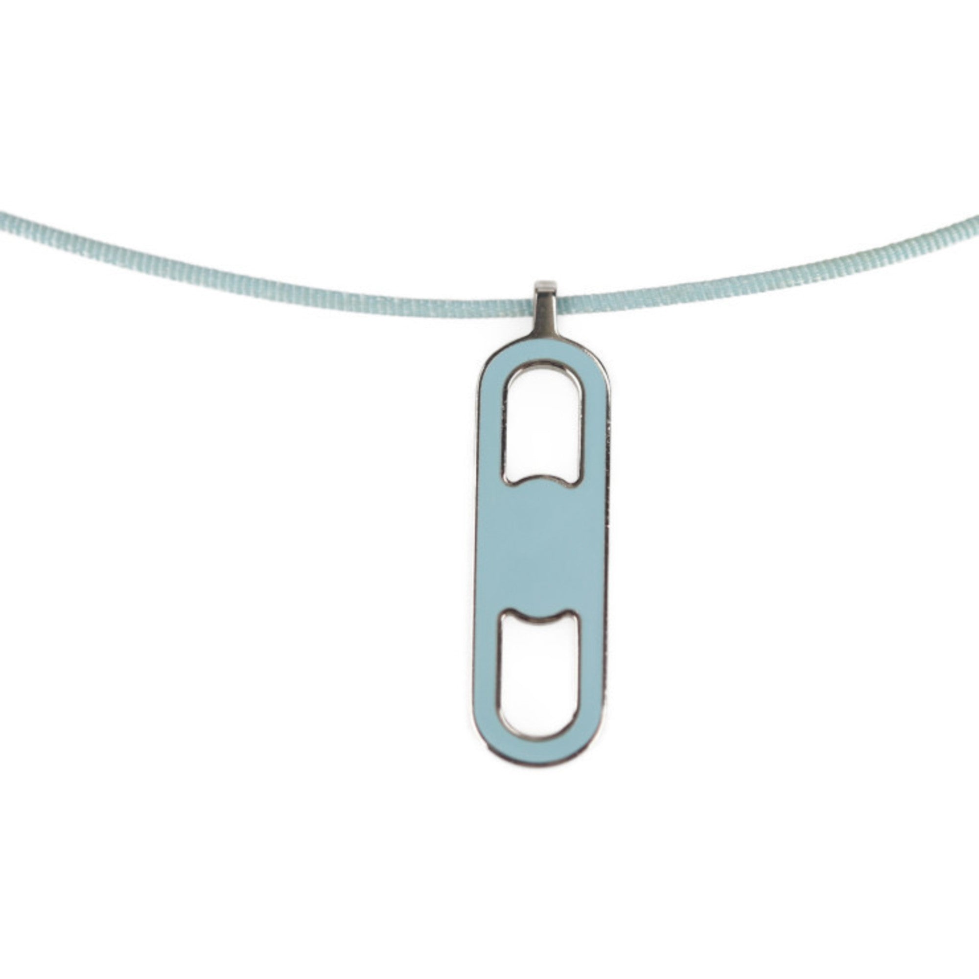 image of HERMES Necklace Metal Lacquer Silver Light Blue Pendant Chene d'Ancle Maillon