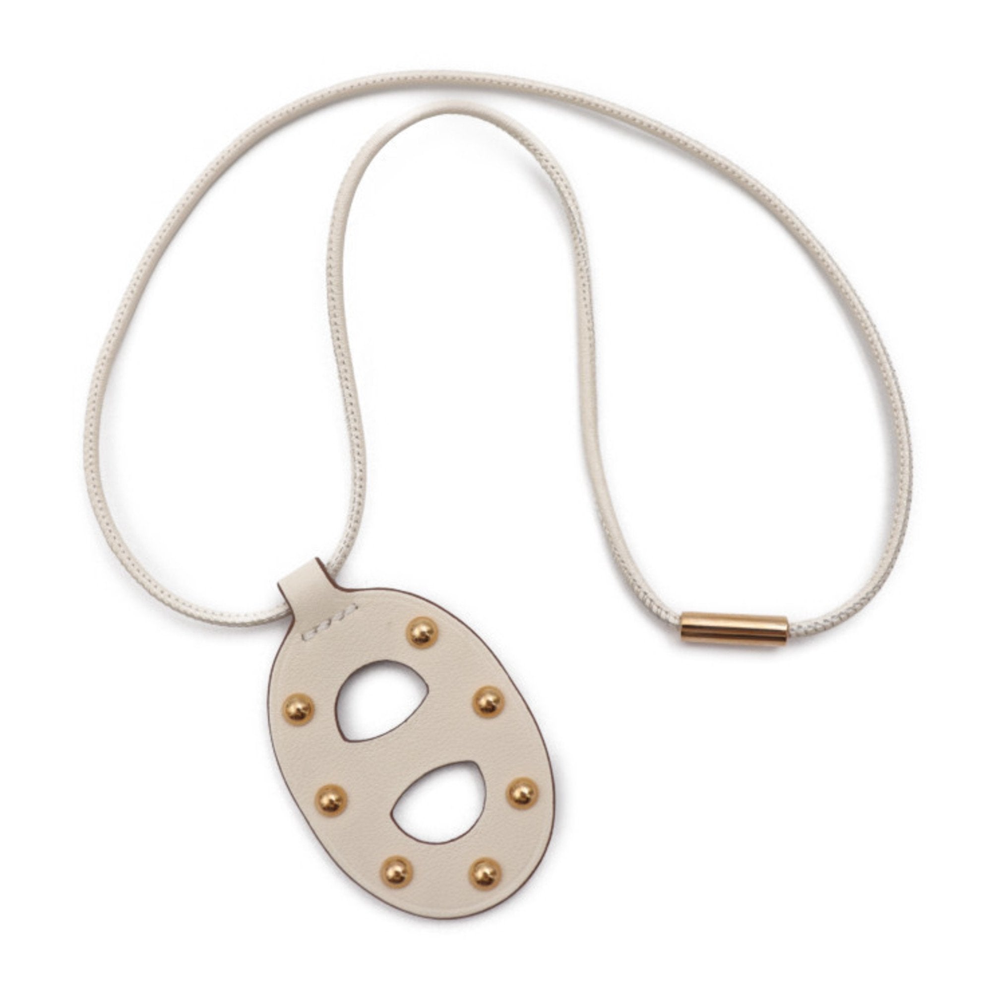 image of HERMES Shane Dunkle PM Necklace Swift NATA Cream Series Brown Pink Gold Metal Fittings Pendant Hors