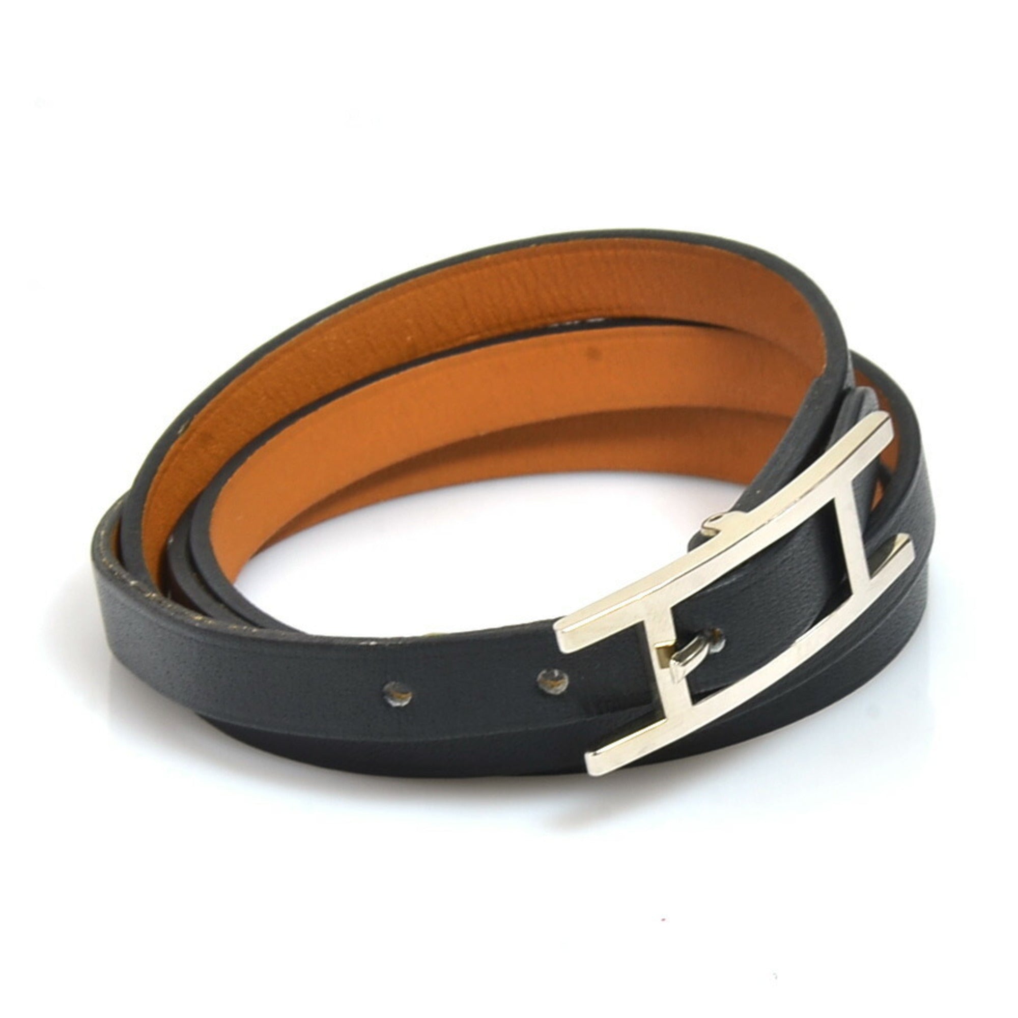 image of HERMES Bracelet Api Leather/Metal Black/Silver Unisex e56014g