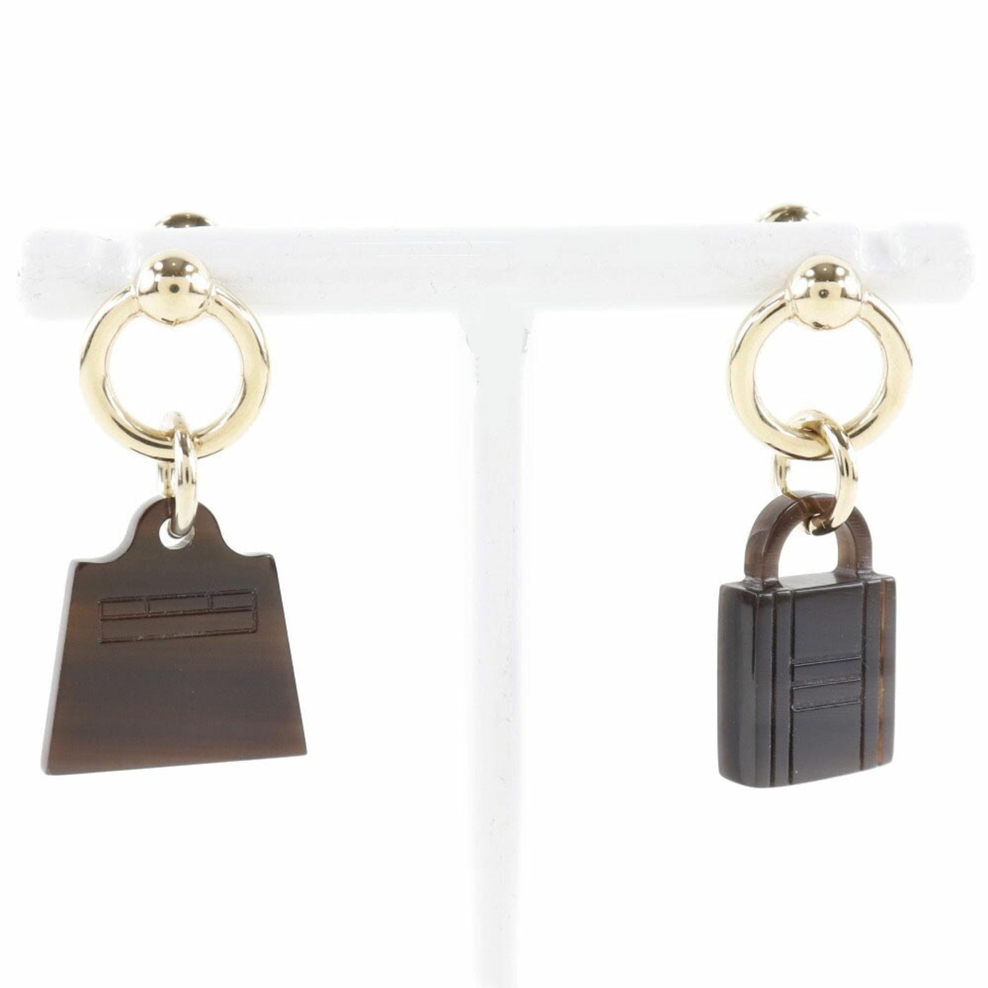 image of HERMES Amulet Buffalo Horn x Gold Plated Brown Ladies Earrings