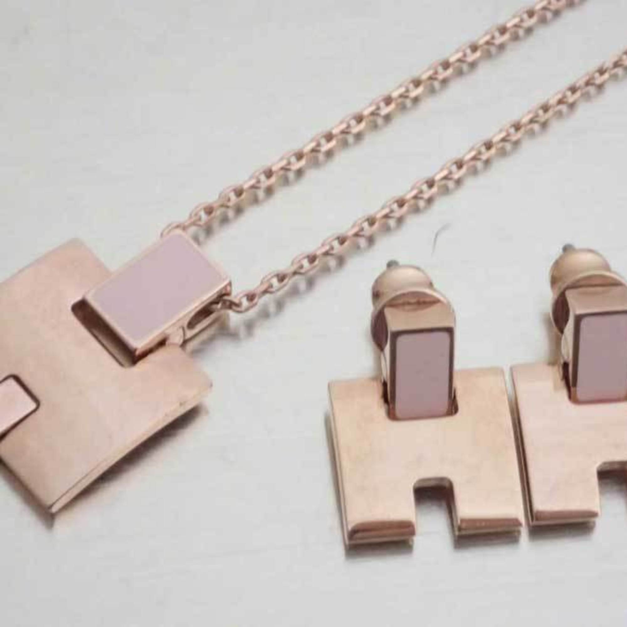 image of HERMES necklace earrings set Irene metal/enamel pink gold x unisex