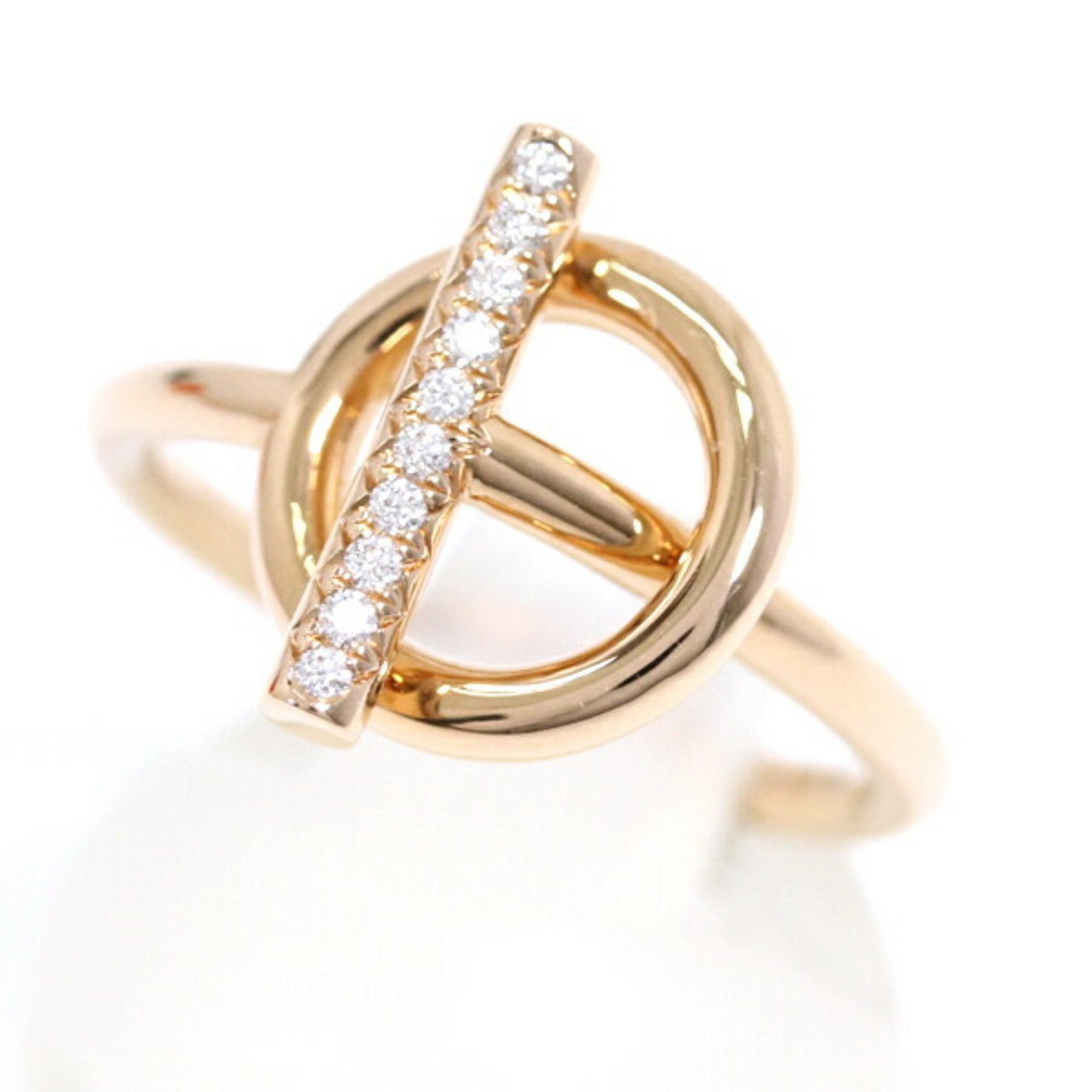 image of HERMES Echape PM Ring Diamond K18 PG RG Pink Gold 750 Rose  #52 No. 12 Women's Toggle Clasp Fashion