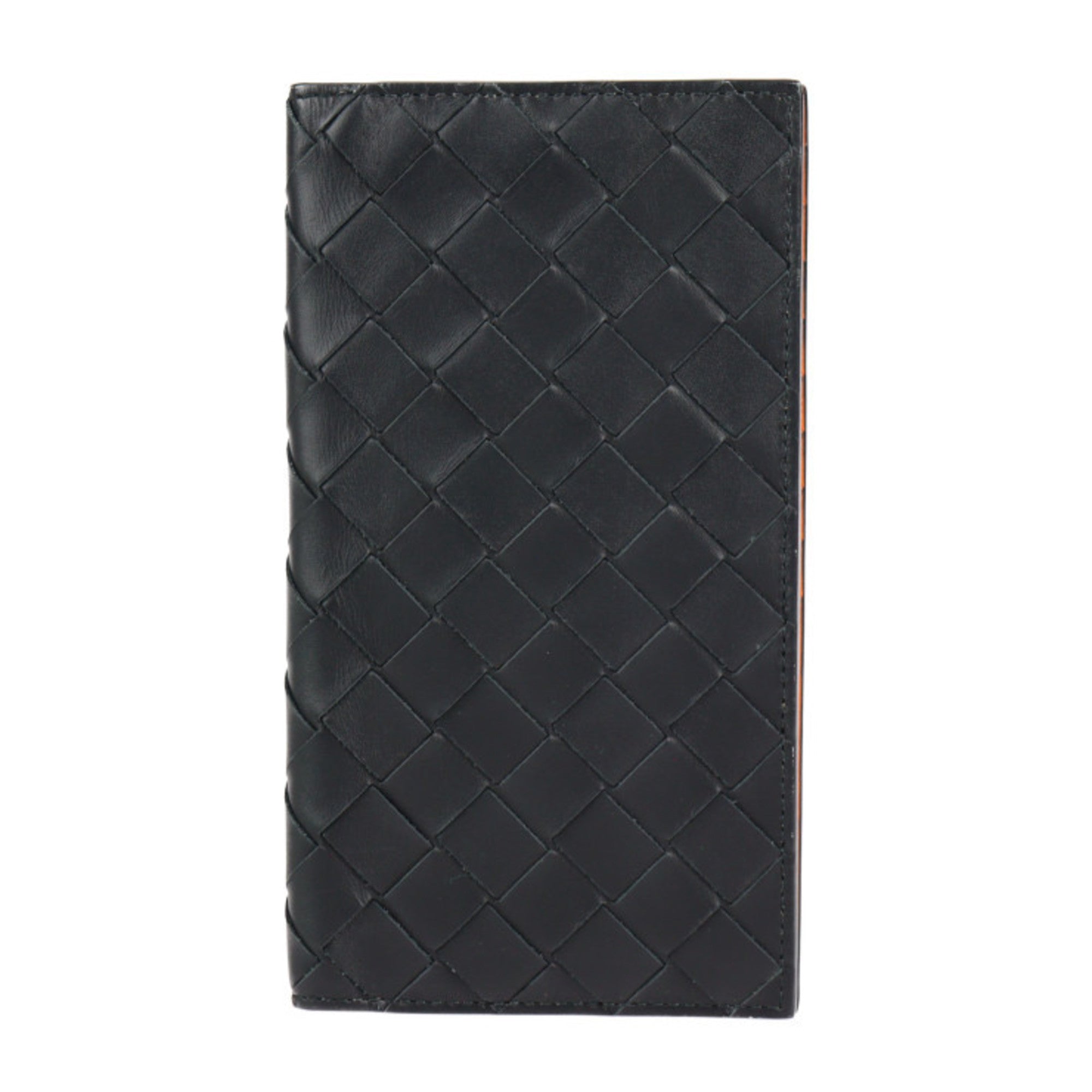 Bottega Veneta Slim Long Wallet Intrecciato Bifold 676592 Vcpq6 1001 Calf Leather Black Papaya Orange Series Billfold