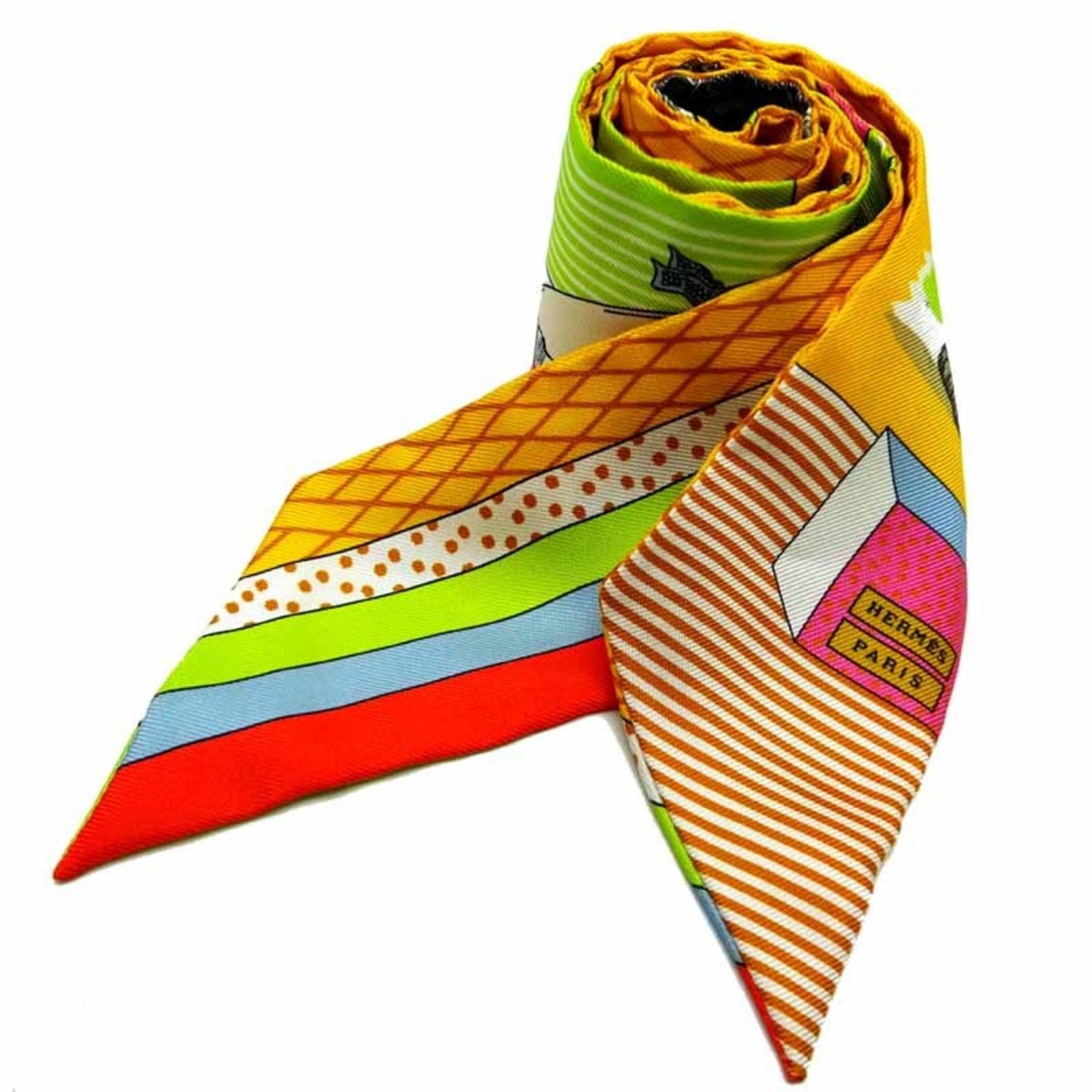 Image of HERMES Twilly Lift Profile Women's Scarf Muffler 100% Silk Multi [Orange]