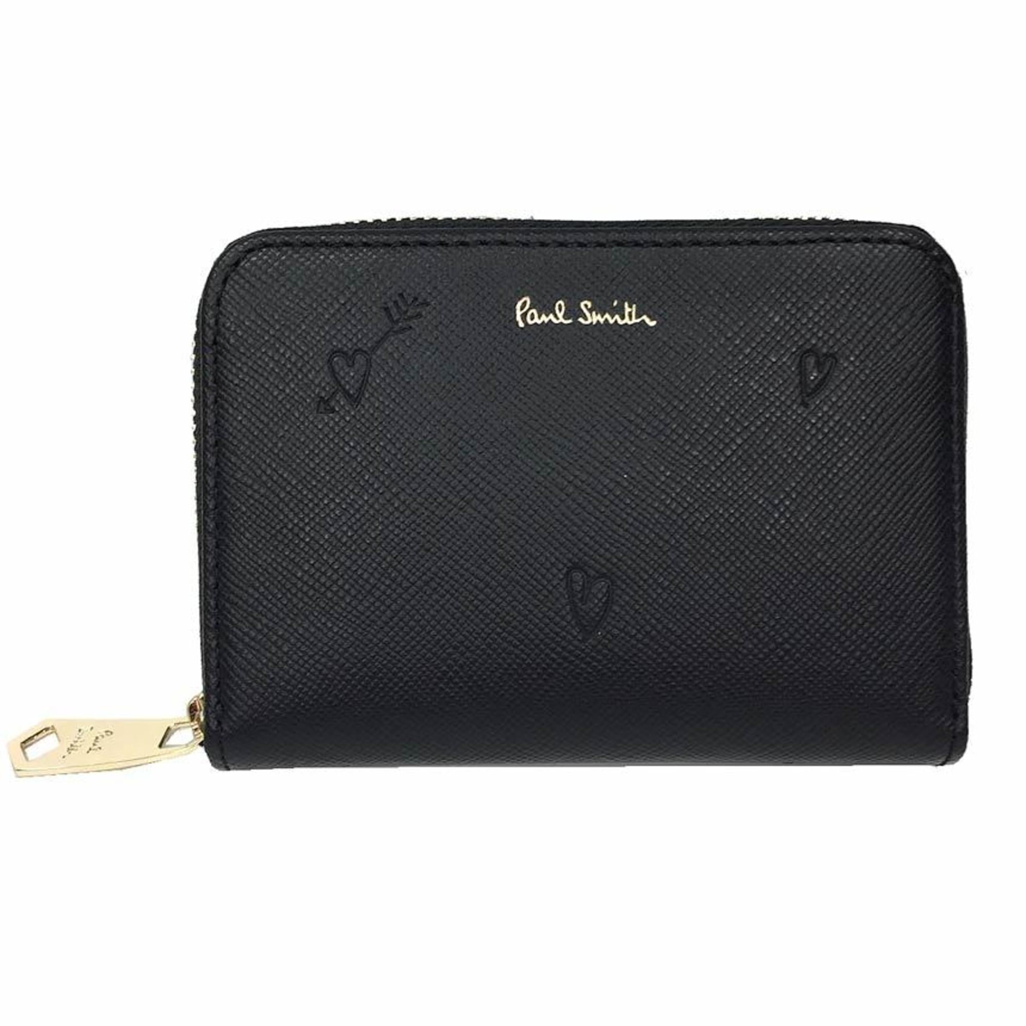 Wallet Coin Purse Case Round PWD792-10 Leather Black Heart Women's Aq9342
