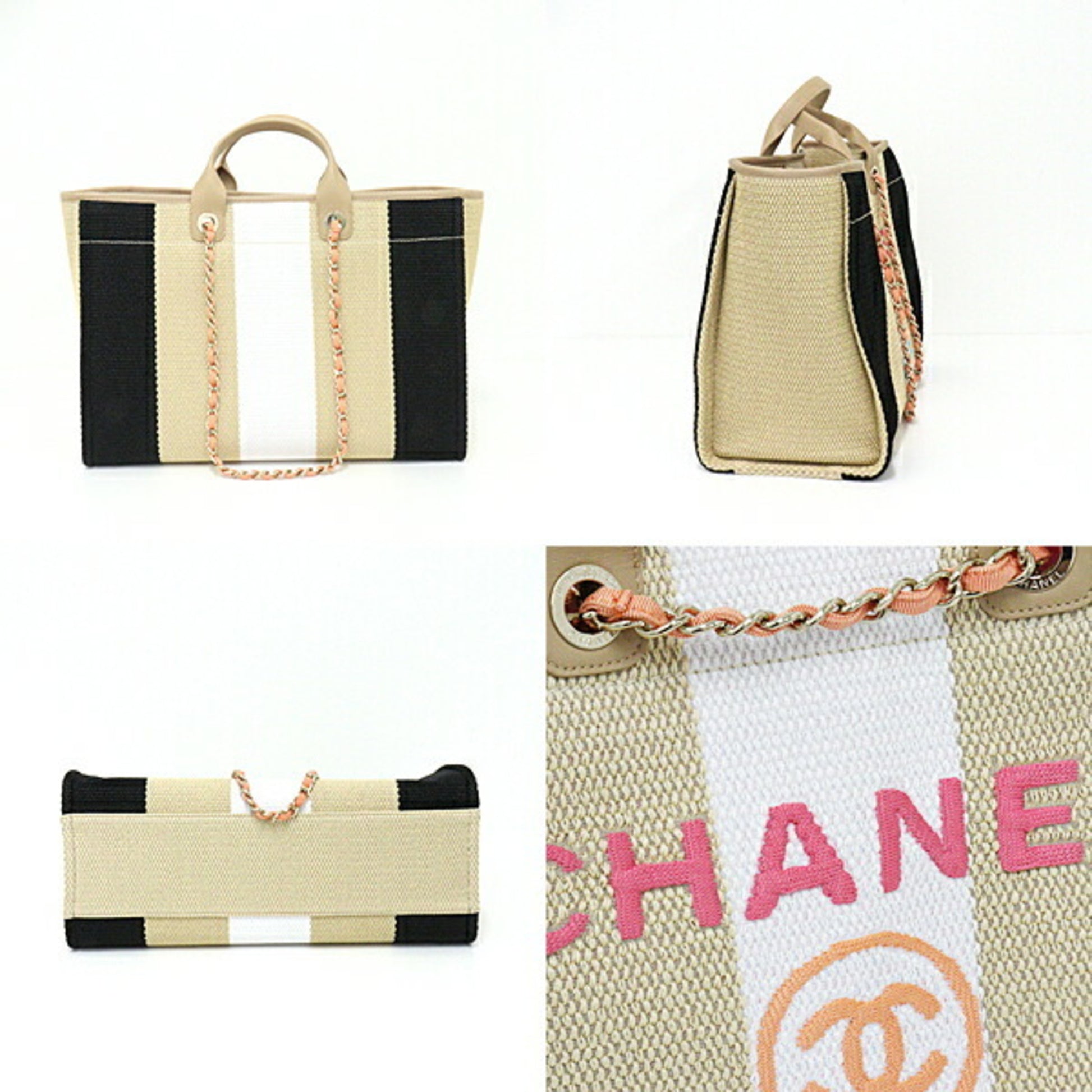 Chanel Deauville Large Bag Viscose Cotton/Calfskin Beige/Black/Ivory A