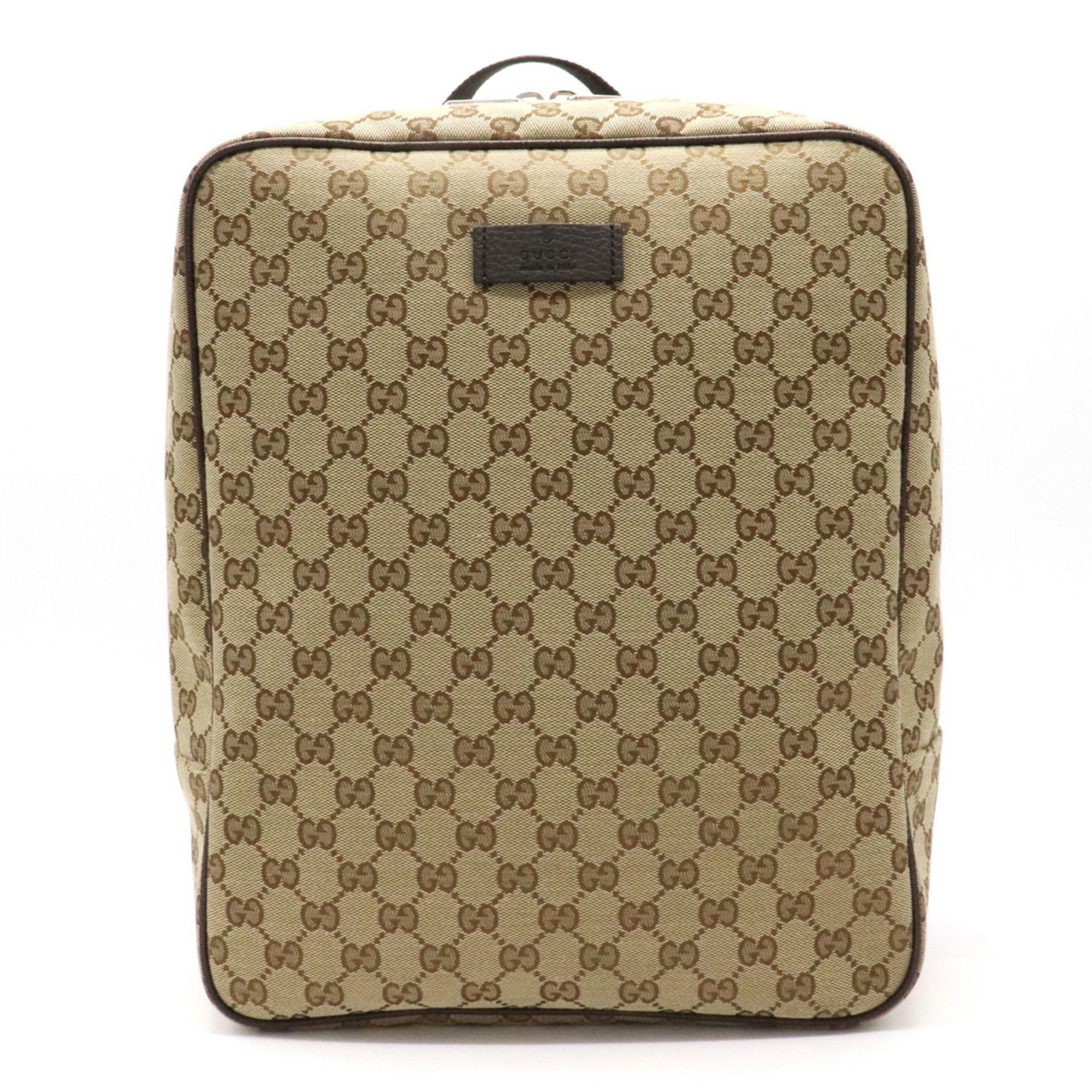 Gucci GG canvas rucksack backpack daypack leather khaki beige dark bro
