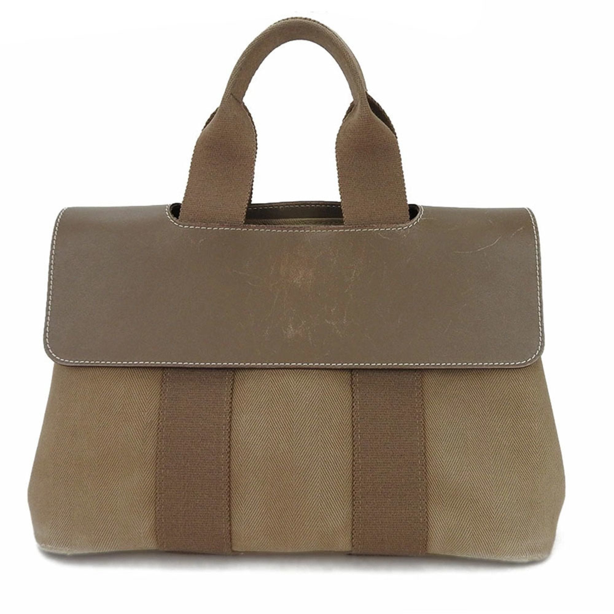 Image of HERMES Hand Bag Boston Valparaiso PM Beige Canvas Leather