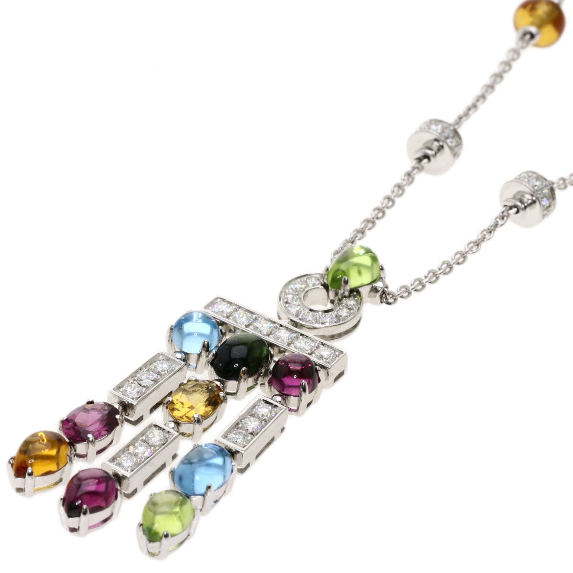 Bvlgari Allegra Multicolor Stone Diamond Necklace K18 White Gold Ladie