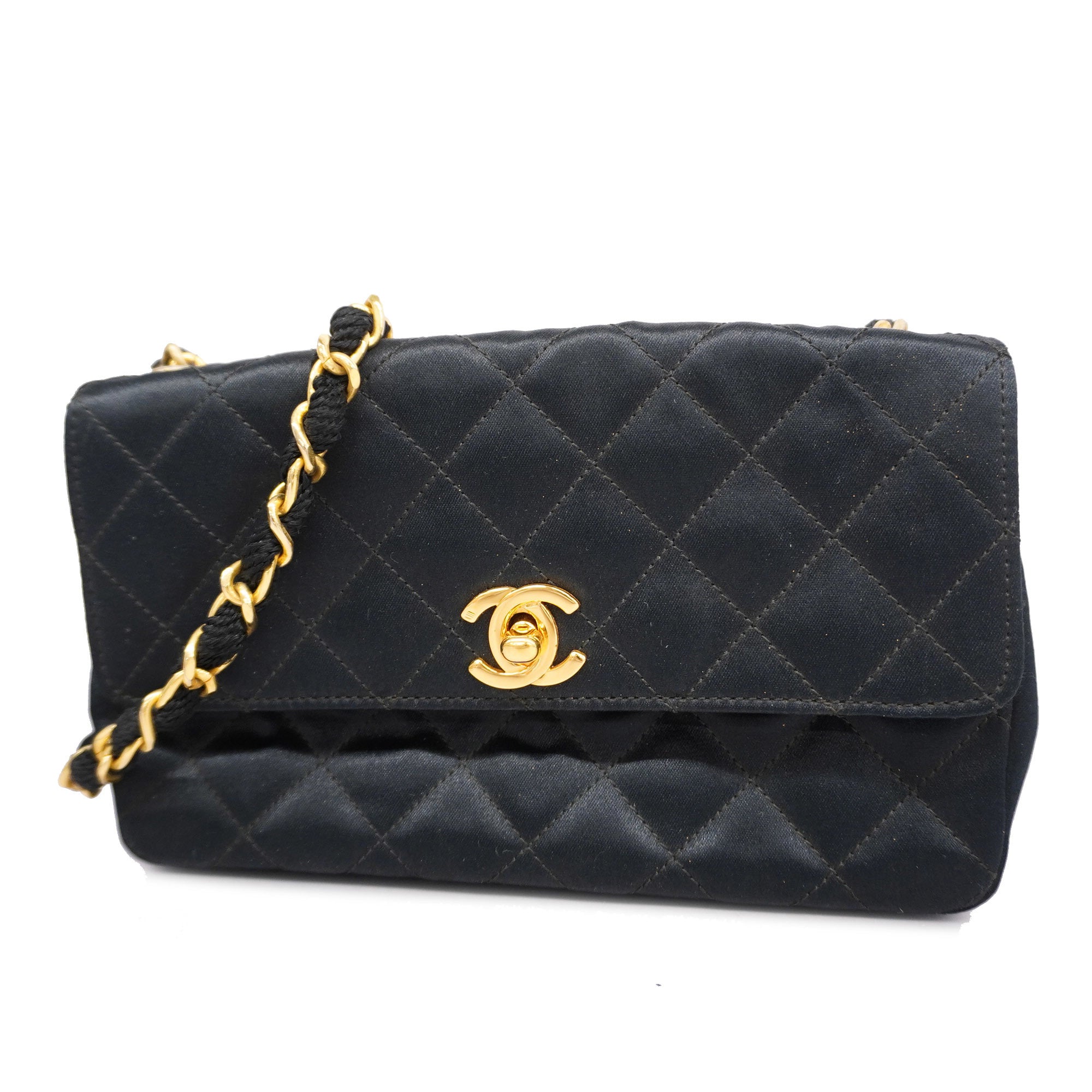 Chanelauth  Matelasse Chain Shoulder Women's Satin Shoulder Bag Black