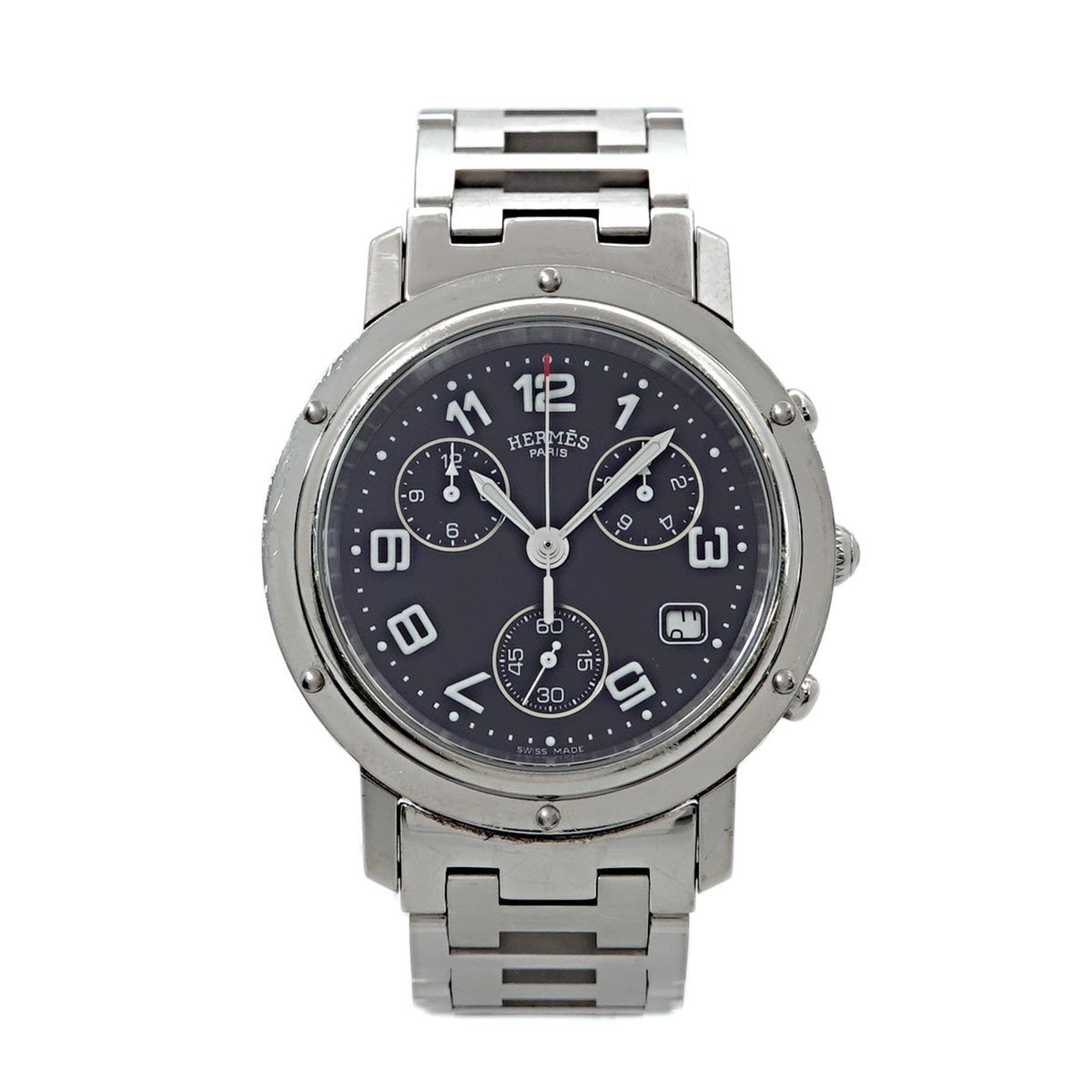 image of HERMES Clipper Chronograph CL1.910 Men's Watch Date Black Dial Quartz