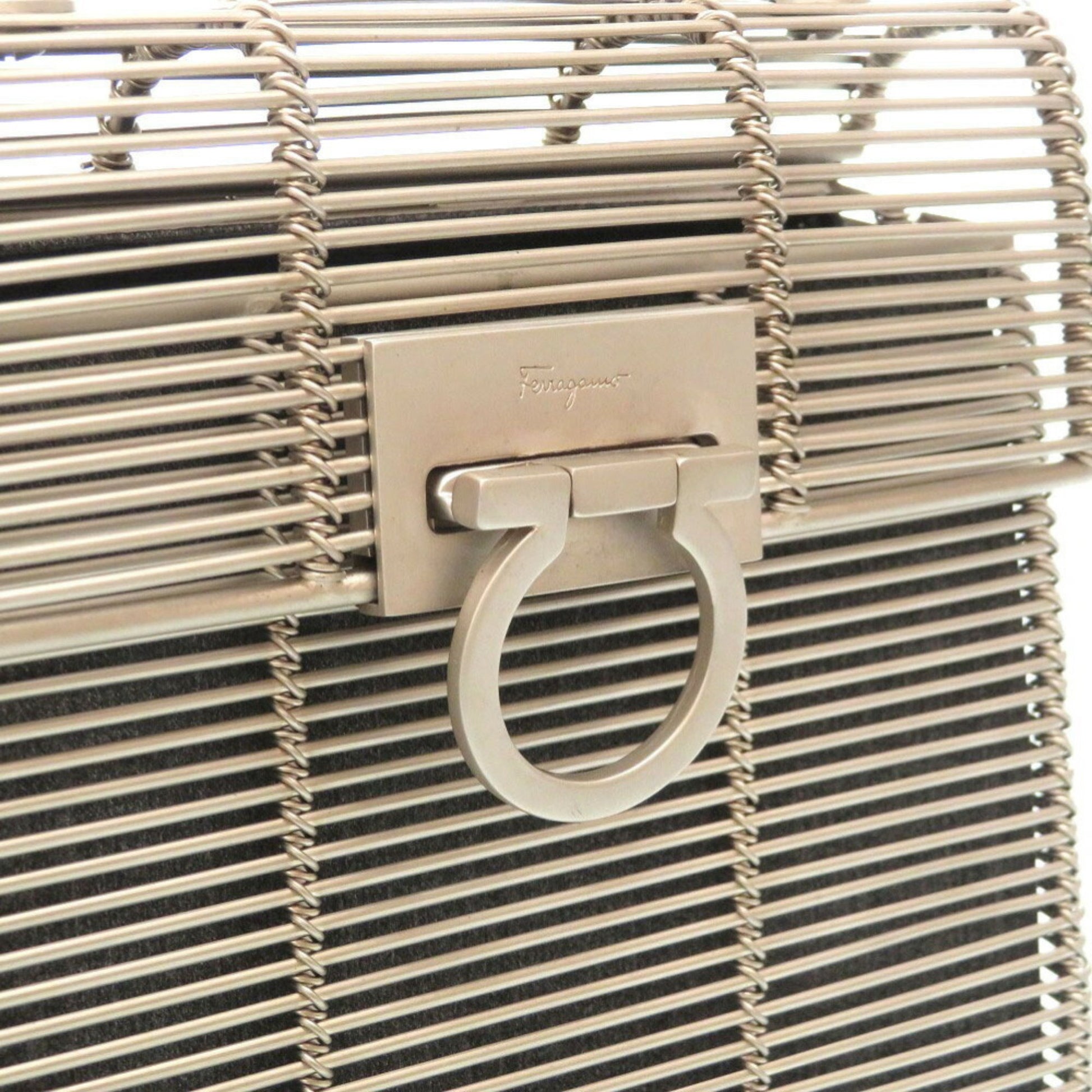 Saferagamo Gancini Handbag Metal Wire DO-21 8840 Silver