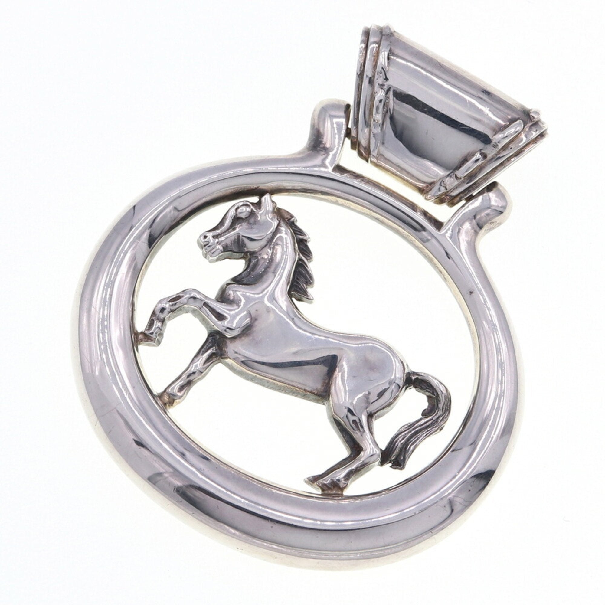image of HERMES pendant top silver metal head necklace charm horse ladies
