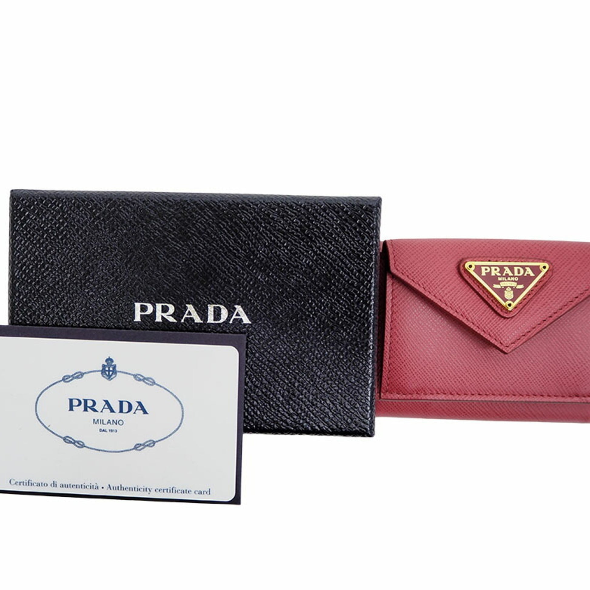 Prada 1MH021 Saffiano compact wallet pink tri-fold ladies mini