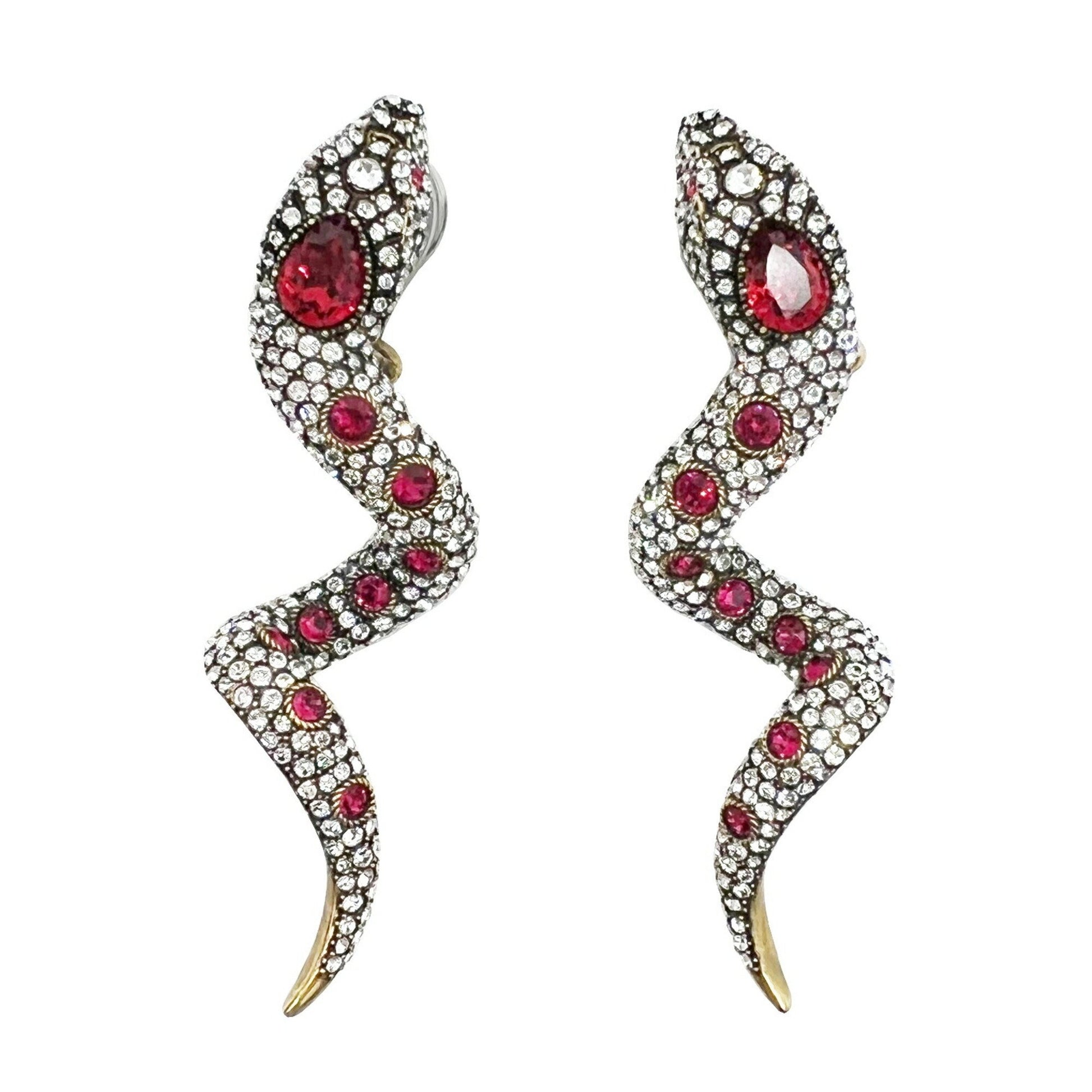 Gucci Crystal Snake Earrings Color Stone Red Antique Style Women's Acc