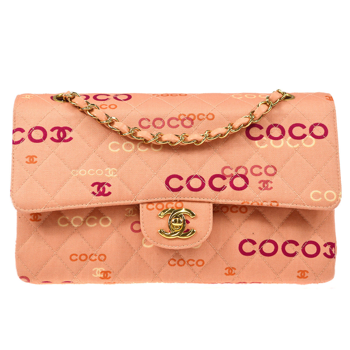 CHANEL COCO Classic Double Flap Medium Shoulder Bag Pink 58050