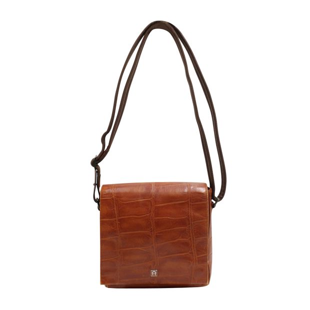 aigner vintage brpwn croc embossed shoulder bag., brown