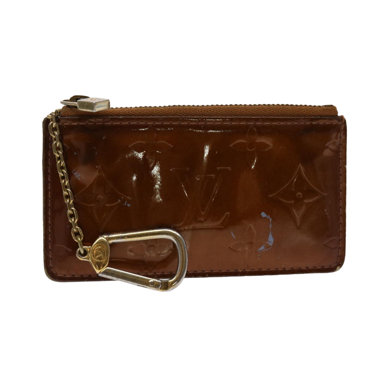 image of LOUIS VUITTON Monogram Vernis Pochette Cles Coin Purse Bronze M91348 Auth 46871