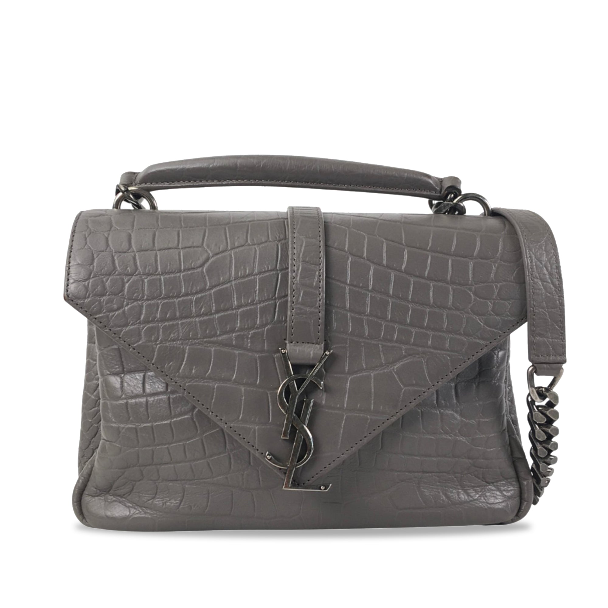 saint laurent medium croc embossed college satchel