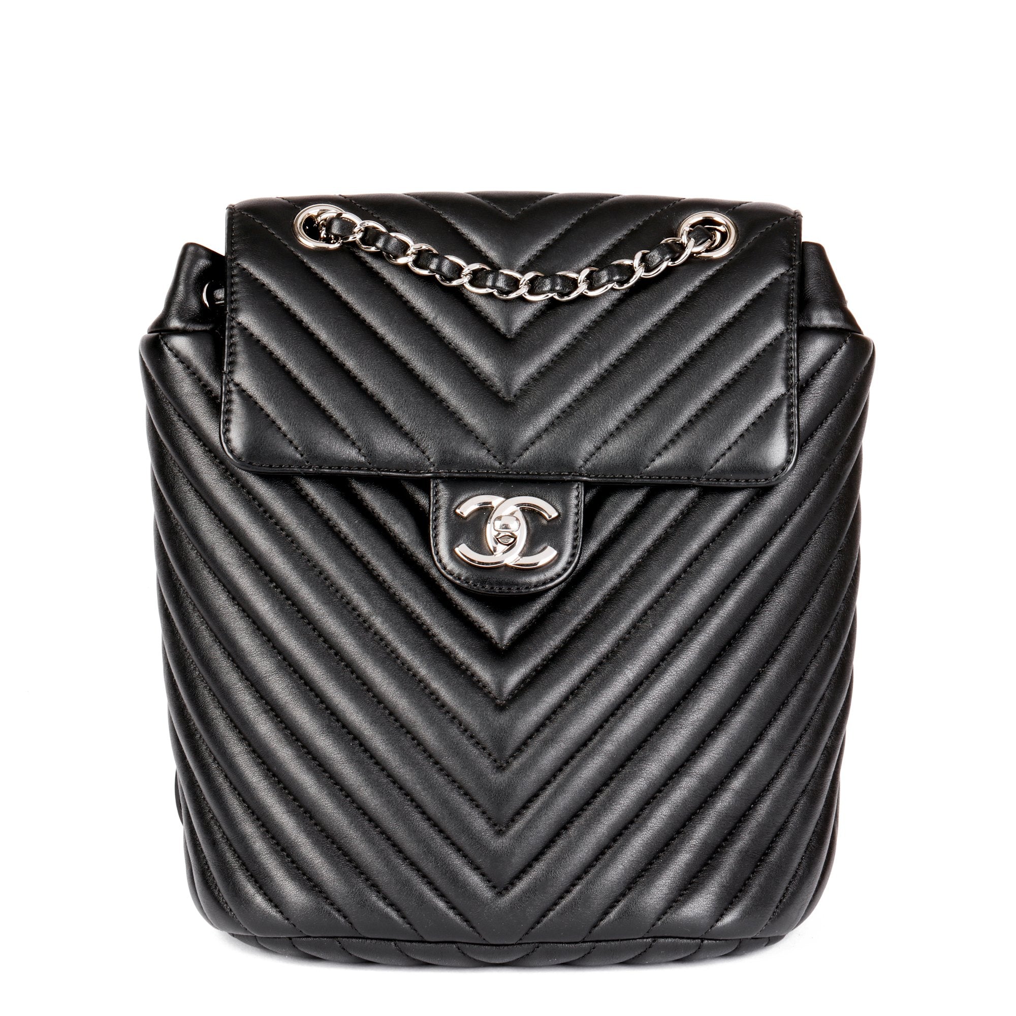 Chanel Black Chevron Quilted Lambskin Small Urban Spirit Backpack