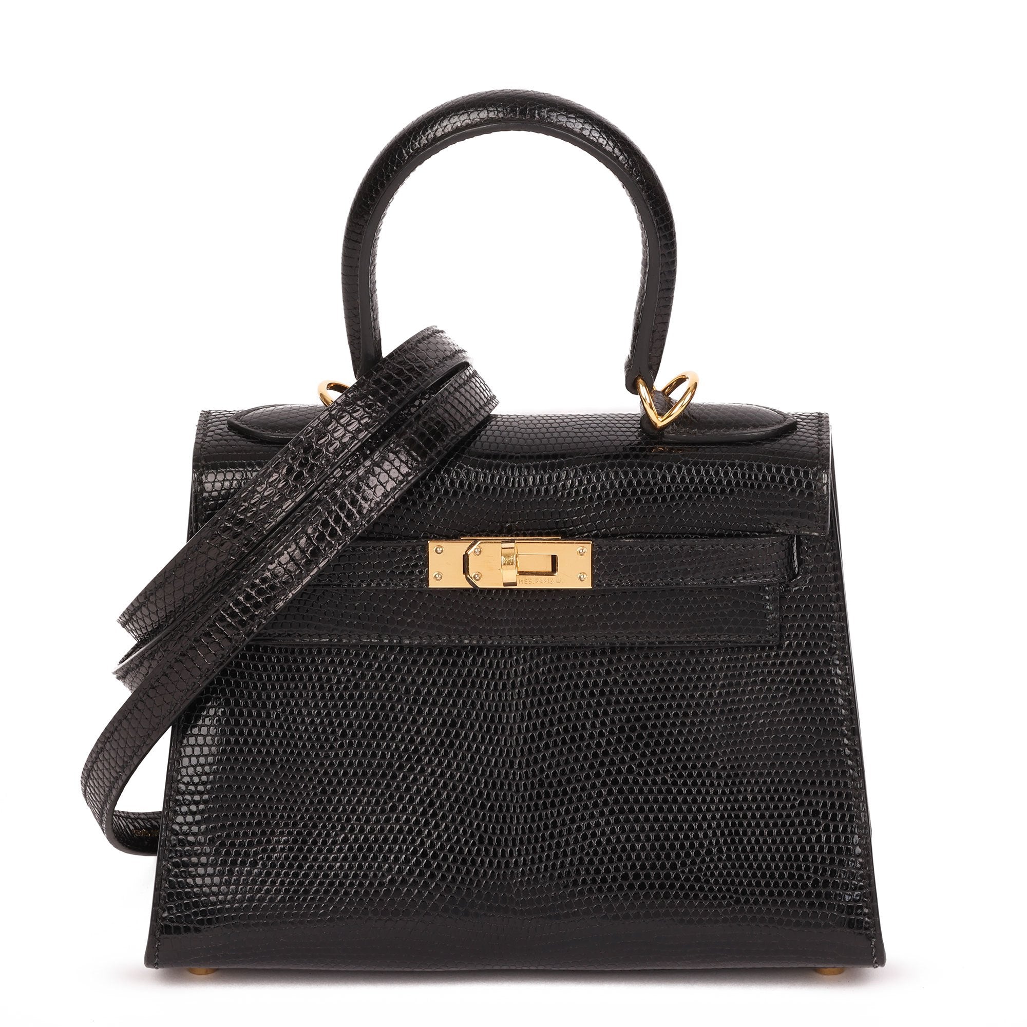 Hermes Black Lizard Leather Vintage Kelly 20cm Sellier Shoulder Bag Rewards  - Monetha