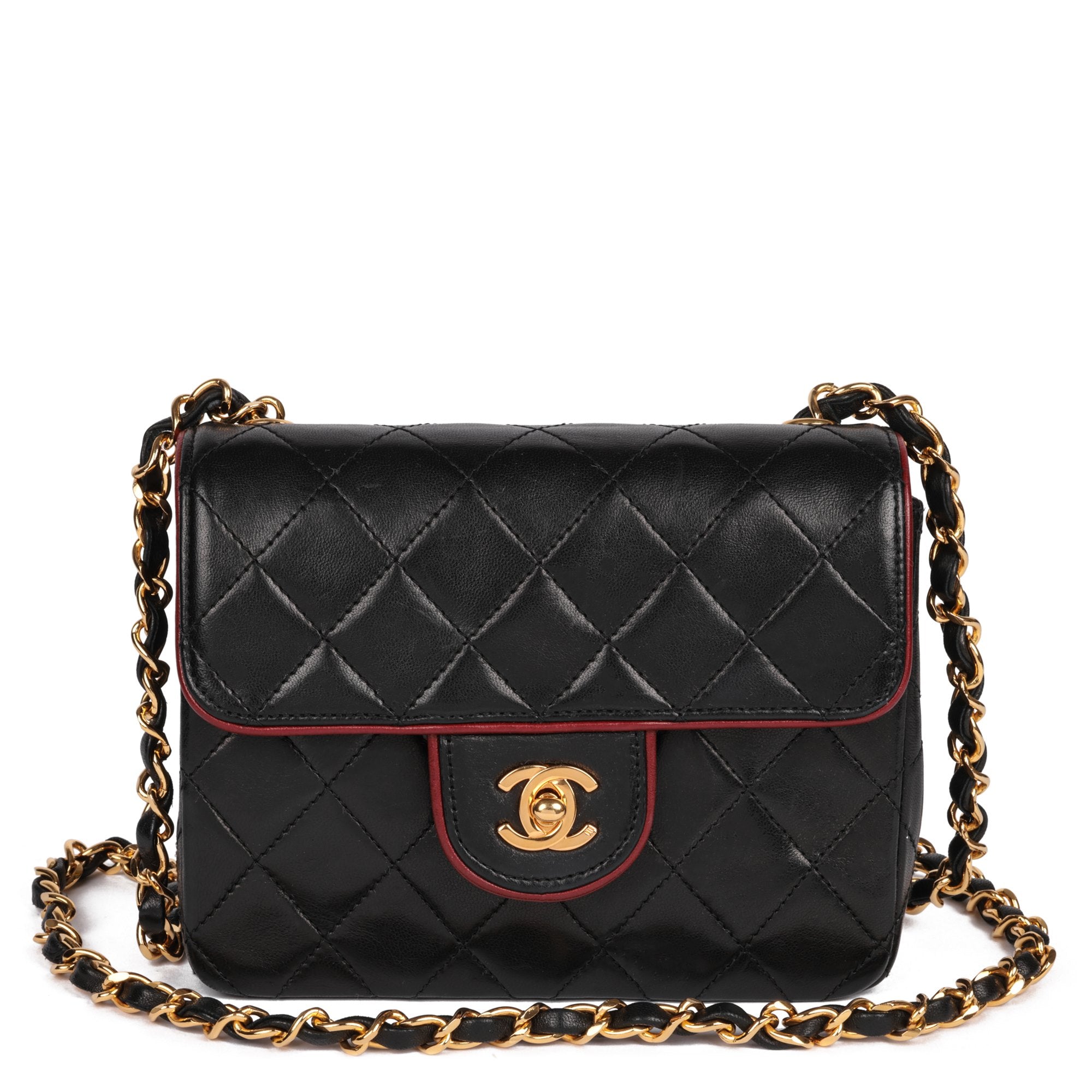 kunst udtrykkeligt Alvorlig Chanel Black Quilted Lambskin & Red Trim Vintage Square Mini Flap Bag  Rewards - Monetha