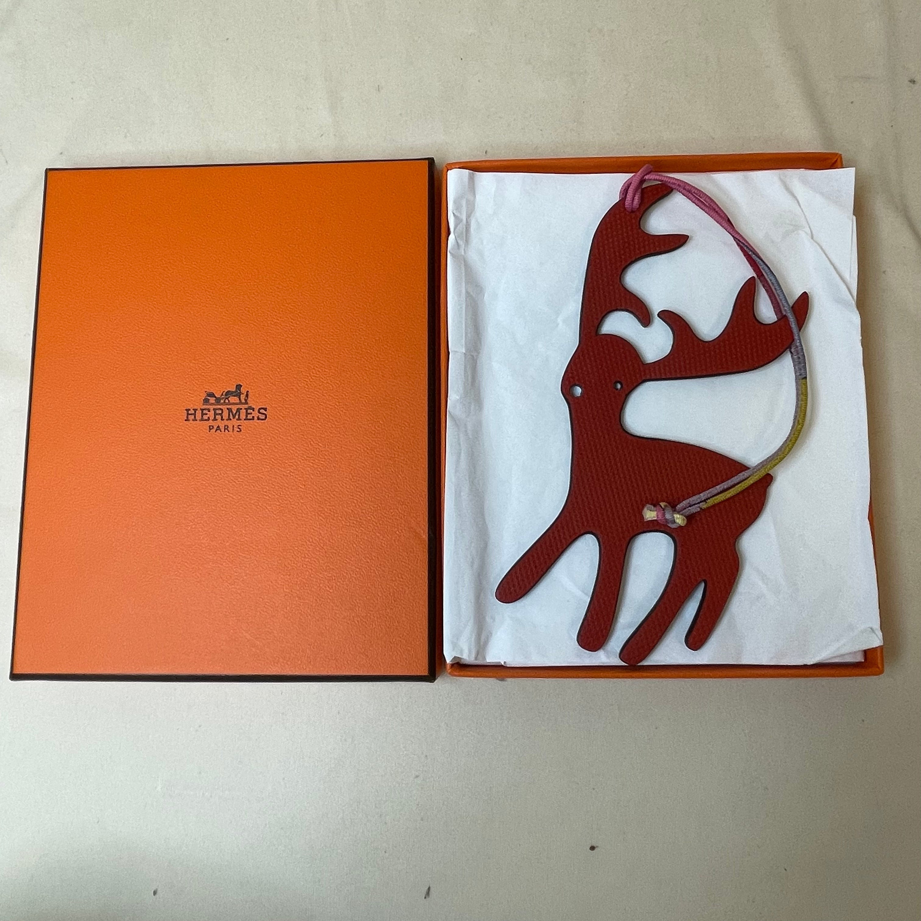 Brown On Orange Birkin Petit H Large Stag Buck Leather For Bags Charm Sku# 43847