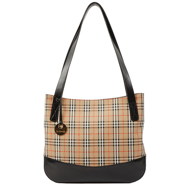 Burberry Nova Check Pattern Logo Embossed Tote Bag Black