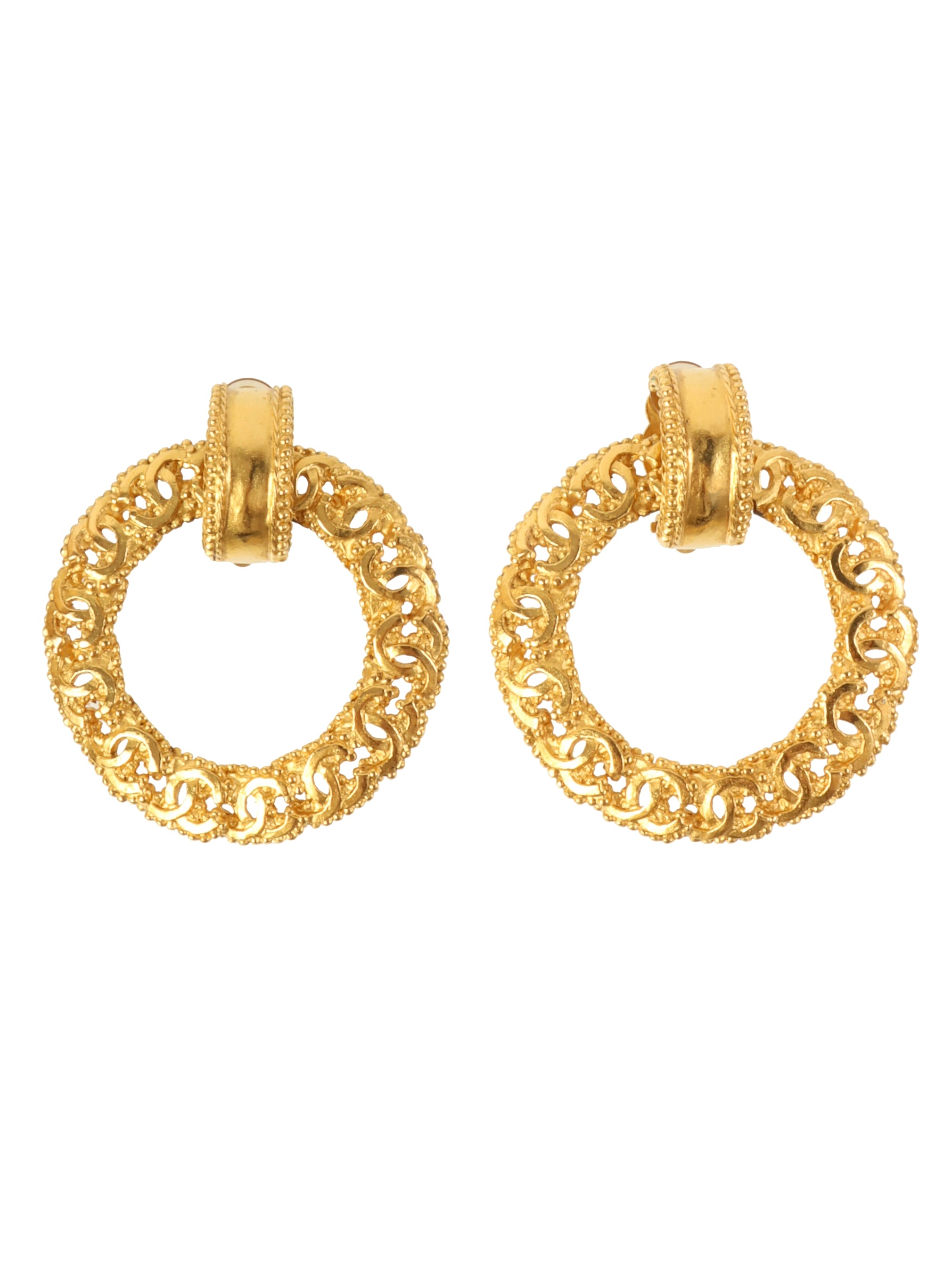 image of CHANEL 1996 Made Dotted Cc Mark Swing Hoop Earrings